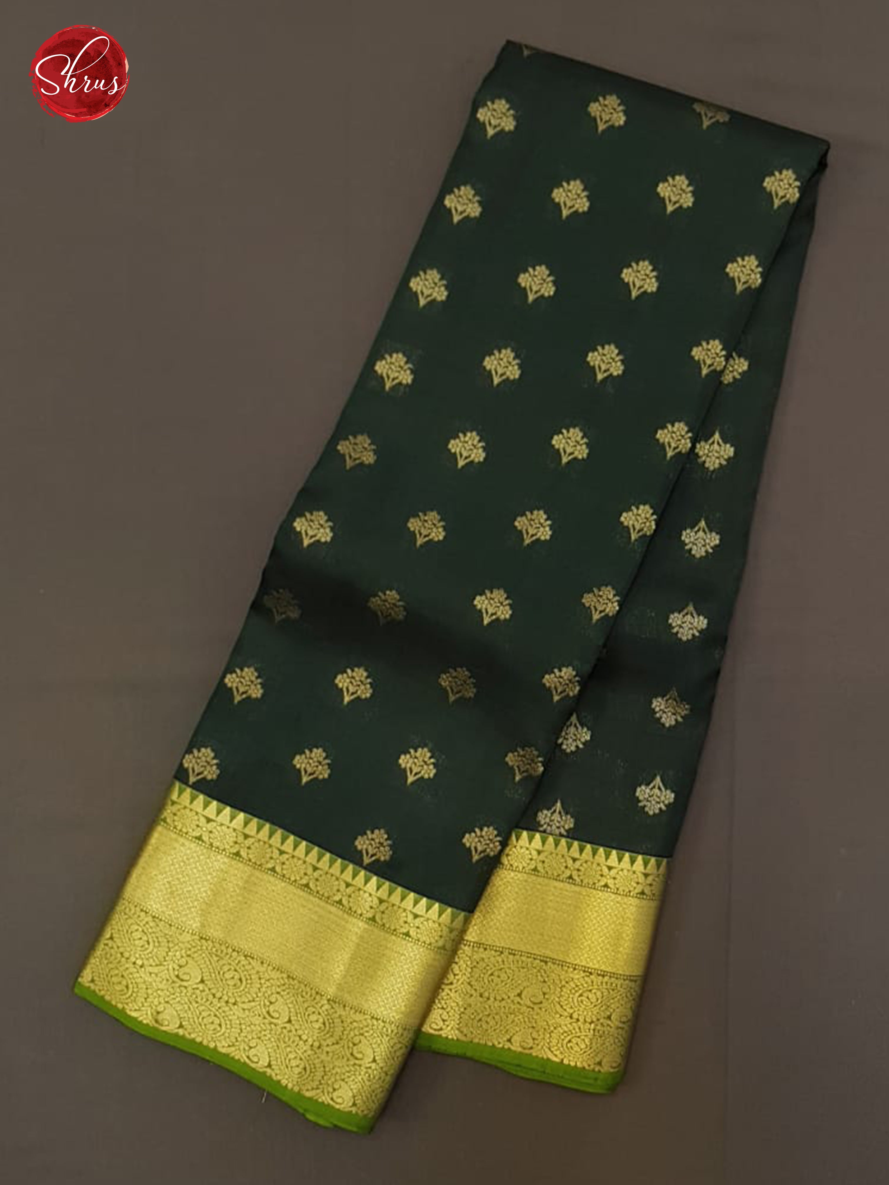 Dark Green & Green -  Kanchipuram (Half Pure) Saree - Shop on ShrusEternity.com