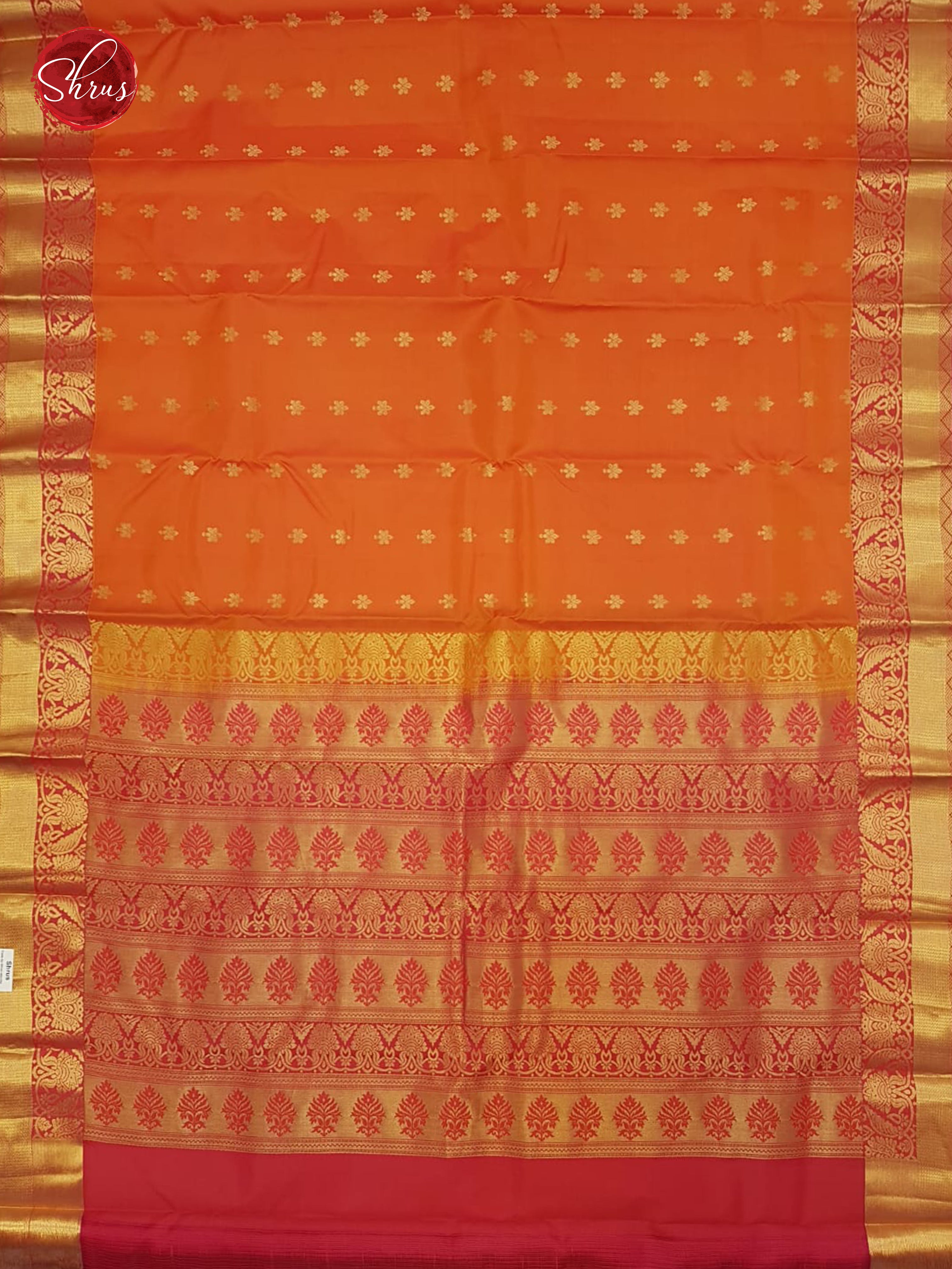 Orange & Red -  Kanchipuram (Half Pure) Saree - Shop on ShrusEternity.com