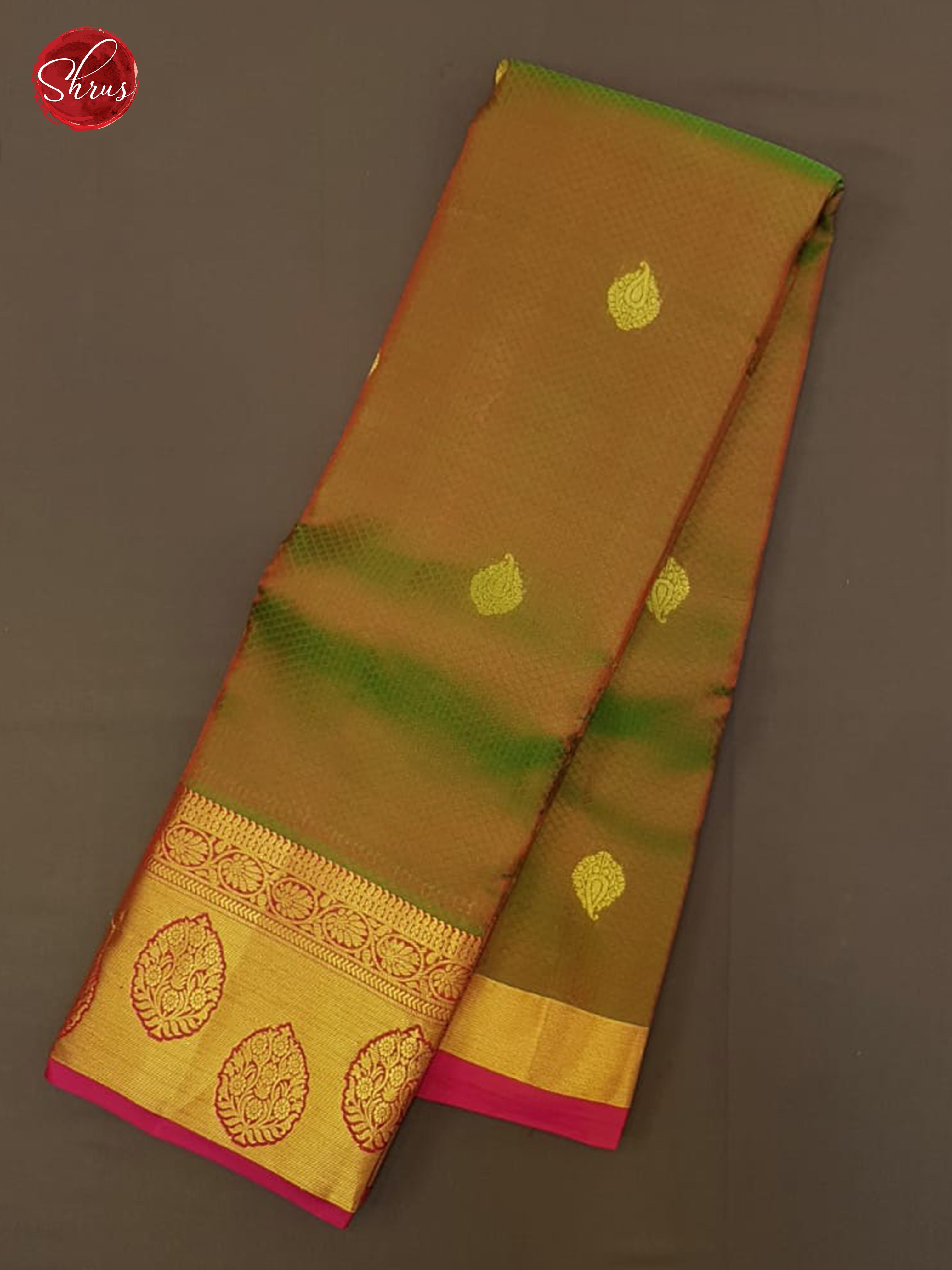 Double Shaded Greenish Brown & Pink -  Kanchipuram (Half Pure) Saree - Shop on ShrusEternity.com