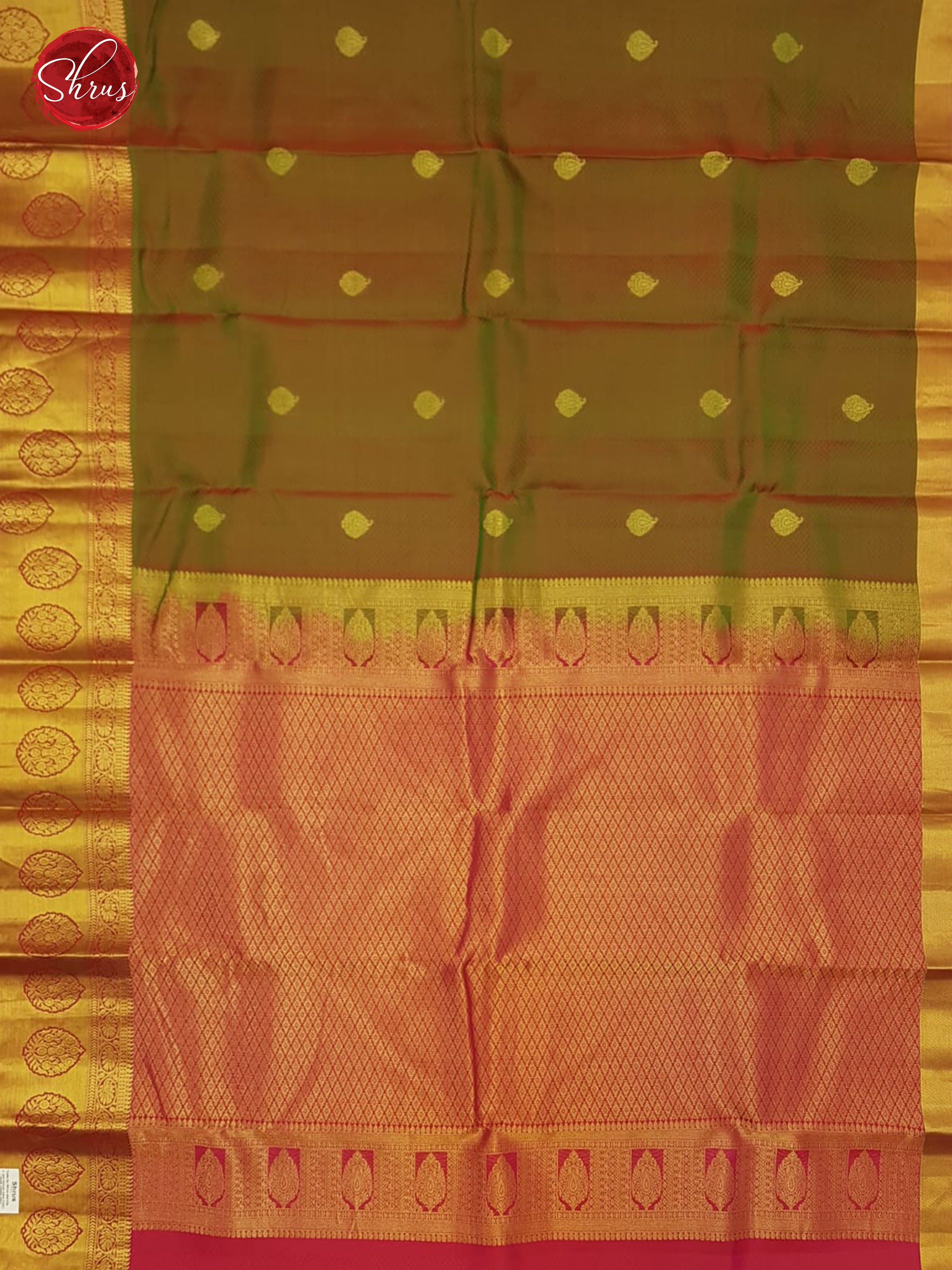 Double Shaded Greenish Brown & Pink -  Kanchipuram (Half Pure) Saree - Shop on ShrusEternity.com