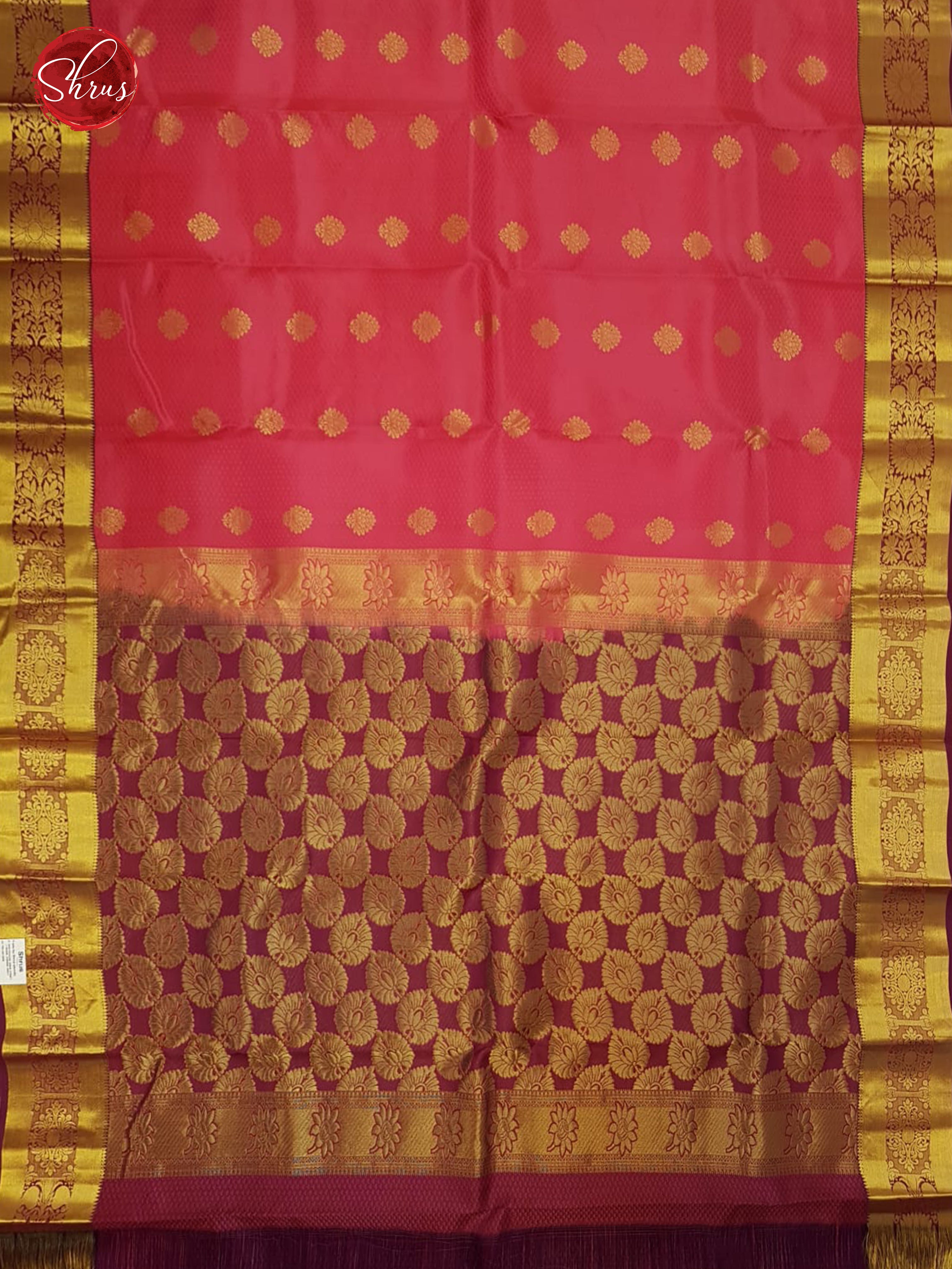 Pink & Maroon -  Kanchipuram (Half Pure) Saree - Shop on ShrusEternity.com