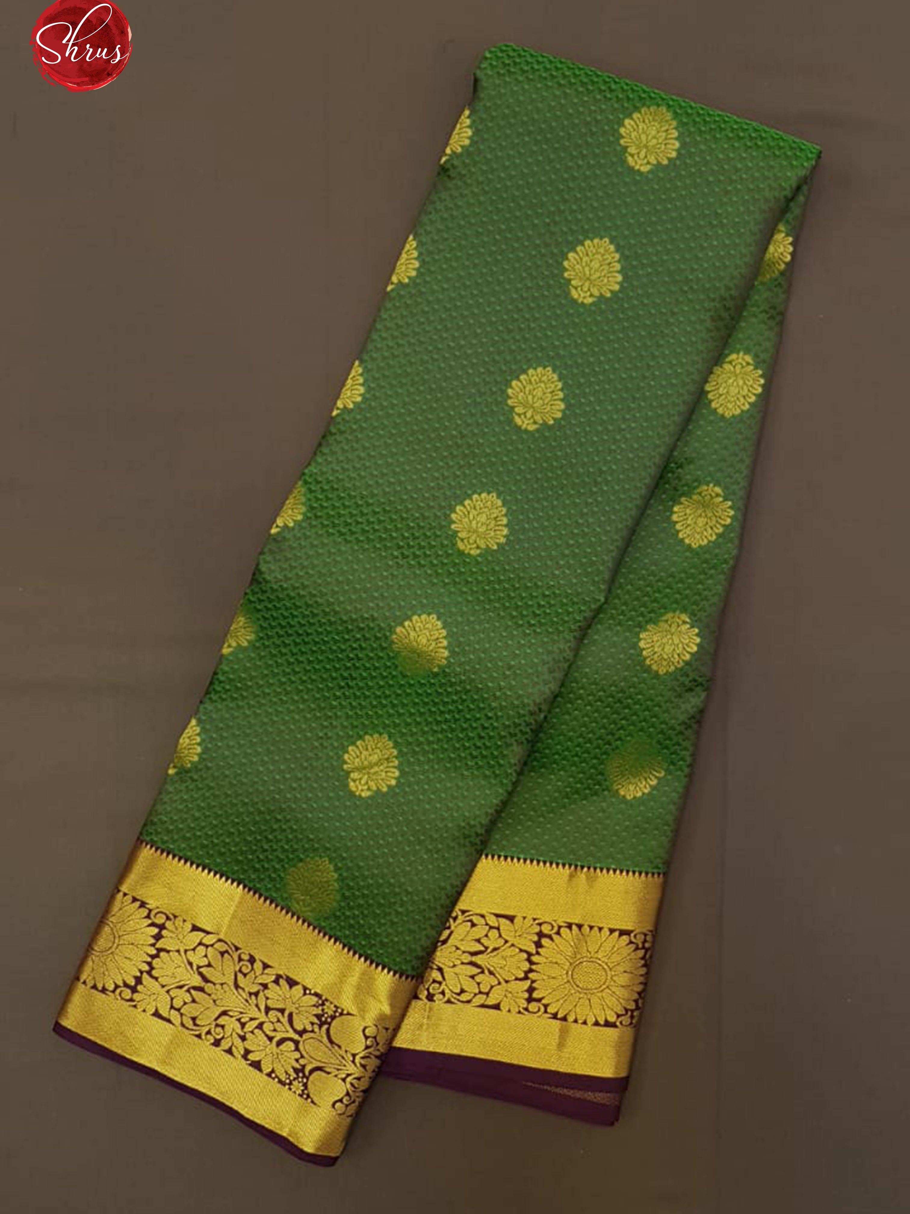 Green & Jamun Fruit-  Kanchipuram (Half Pure) Saree - Shop on ShrusEternity.com