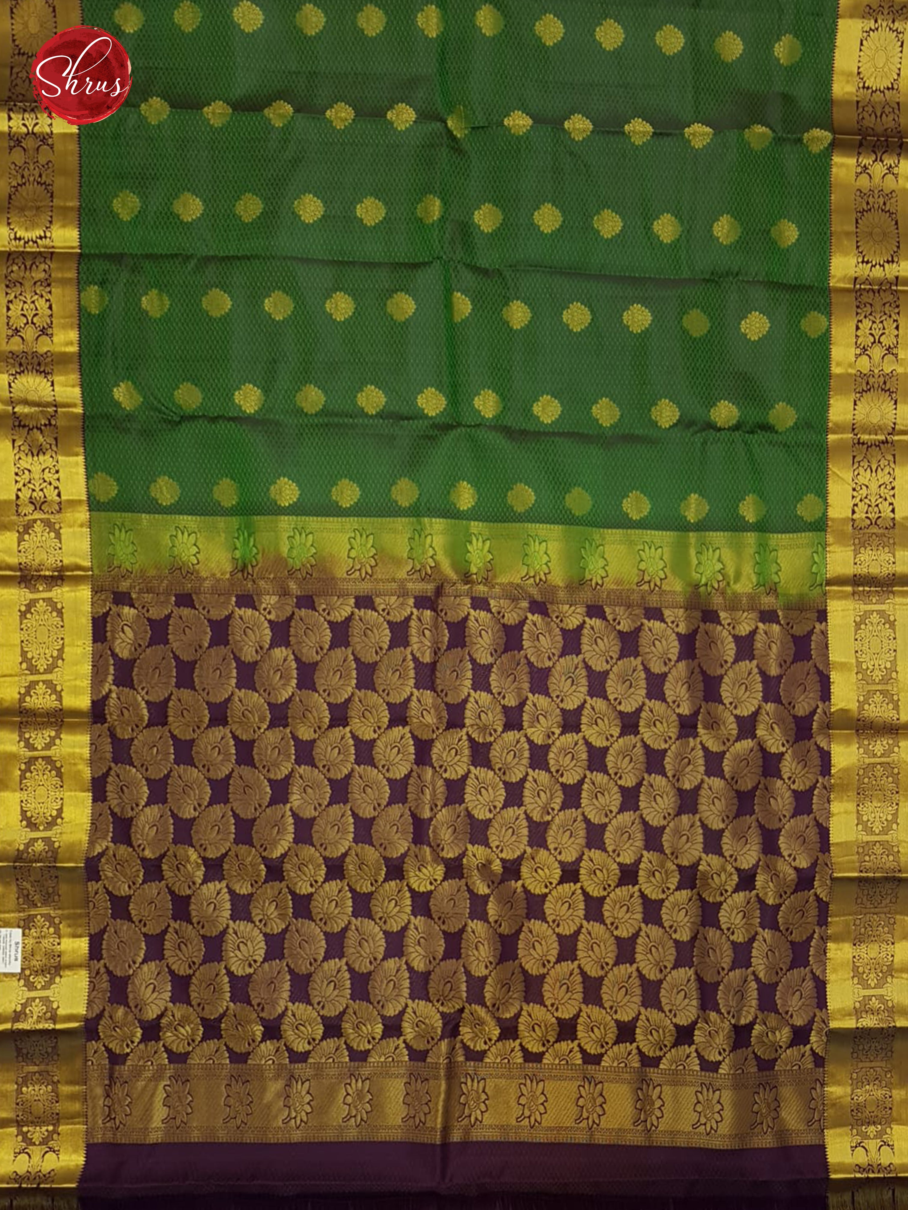 Green & Jamun Fruit-  Kanchipuram (Half Pure) Saree - Shop on ShrusEternity.com