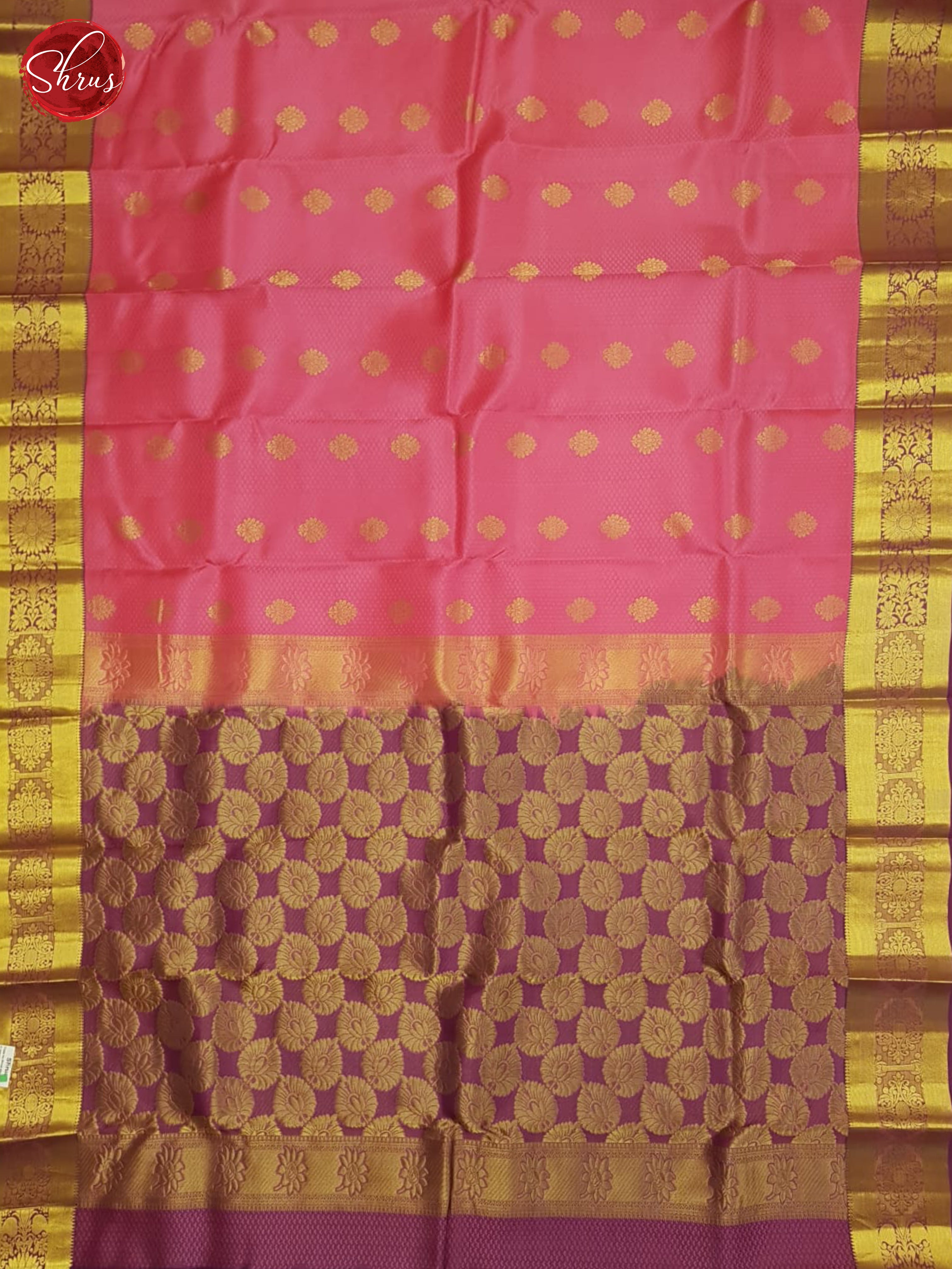 Pink And Wine- Kanchipuram Half -pure Silk Saree - Shop on ShrusEternity.com