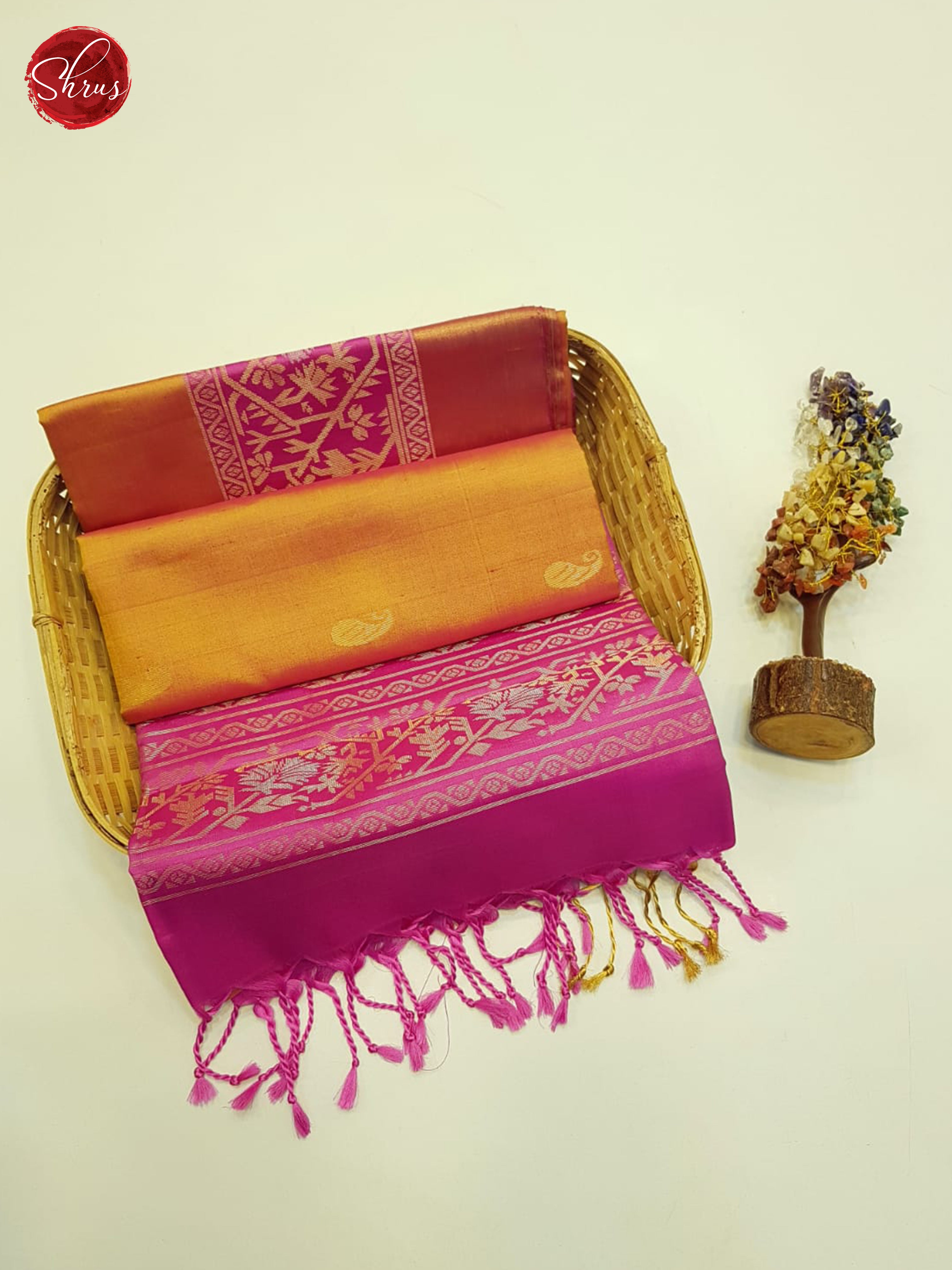 Mustard and pink - Soft Silk saree - Shop on ShrusEternity.com