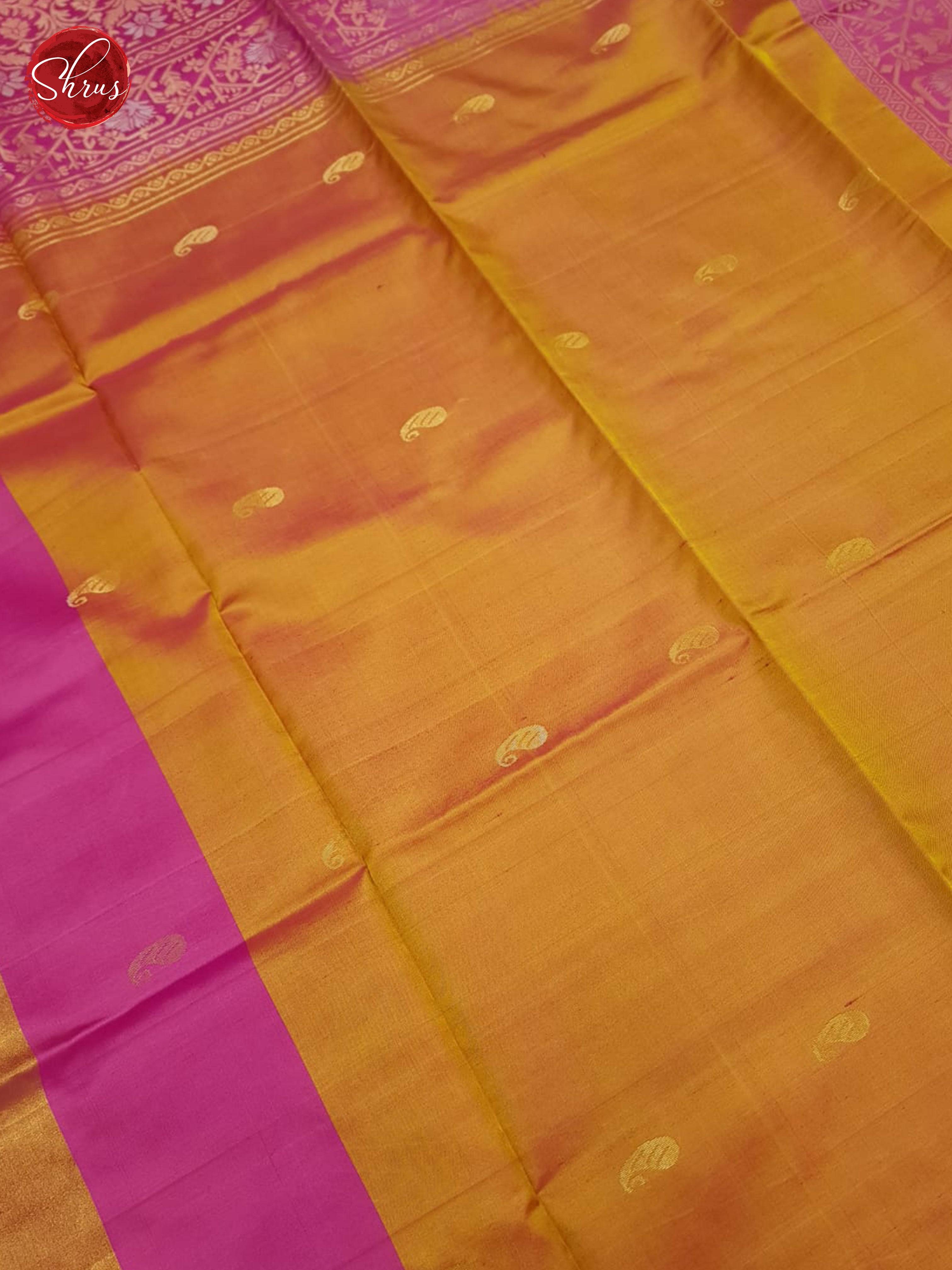 Mustard and pink - Soft Silk saree - Shop on ShrusEternity.com