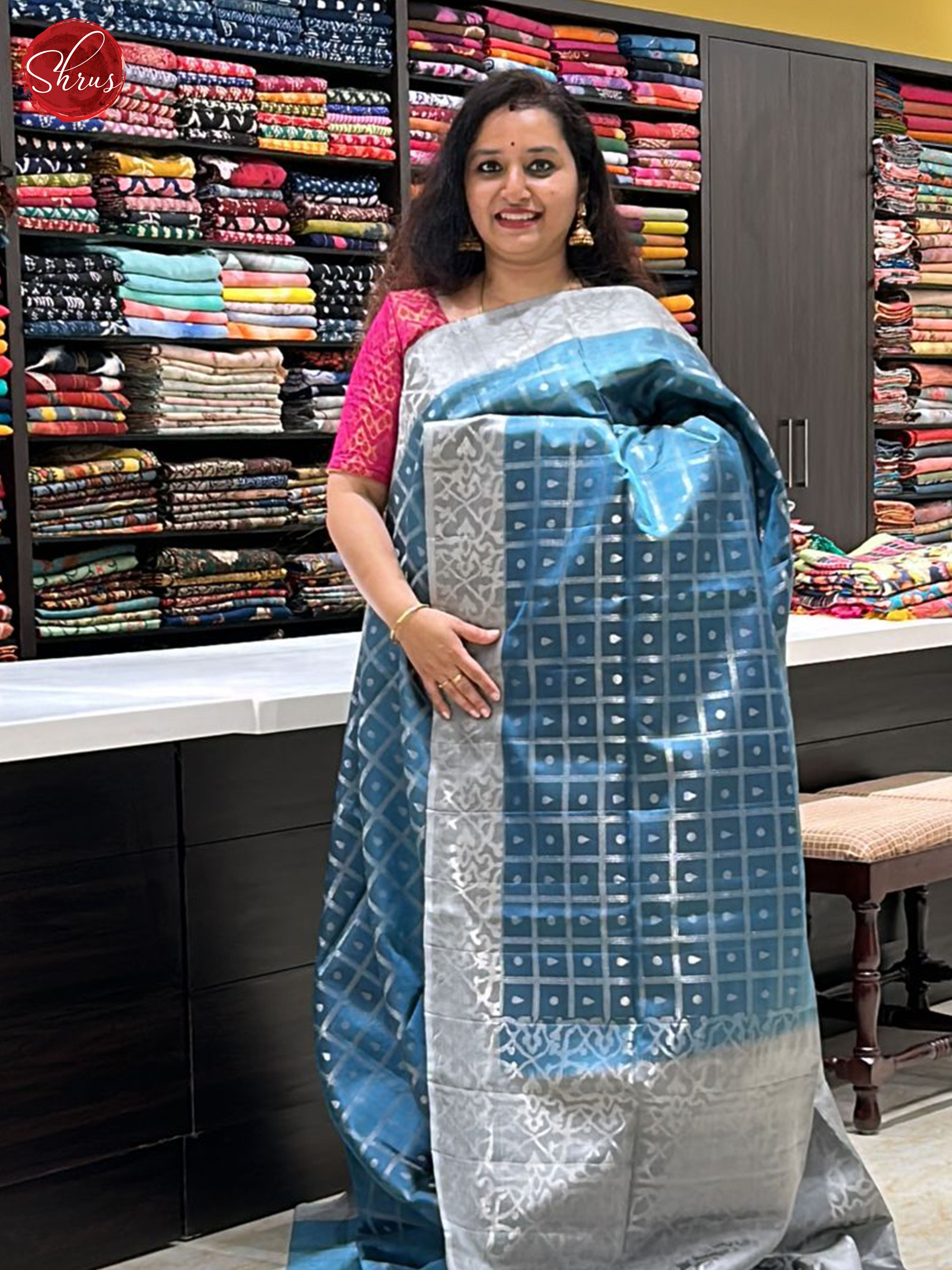 Blue & Grey - Soft Silk Saree - Shop on ShrusEternity.com