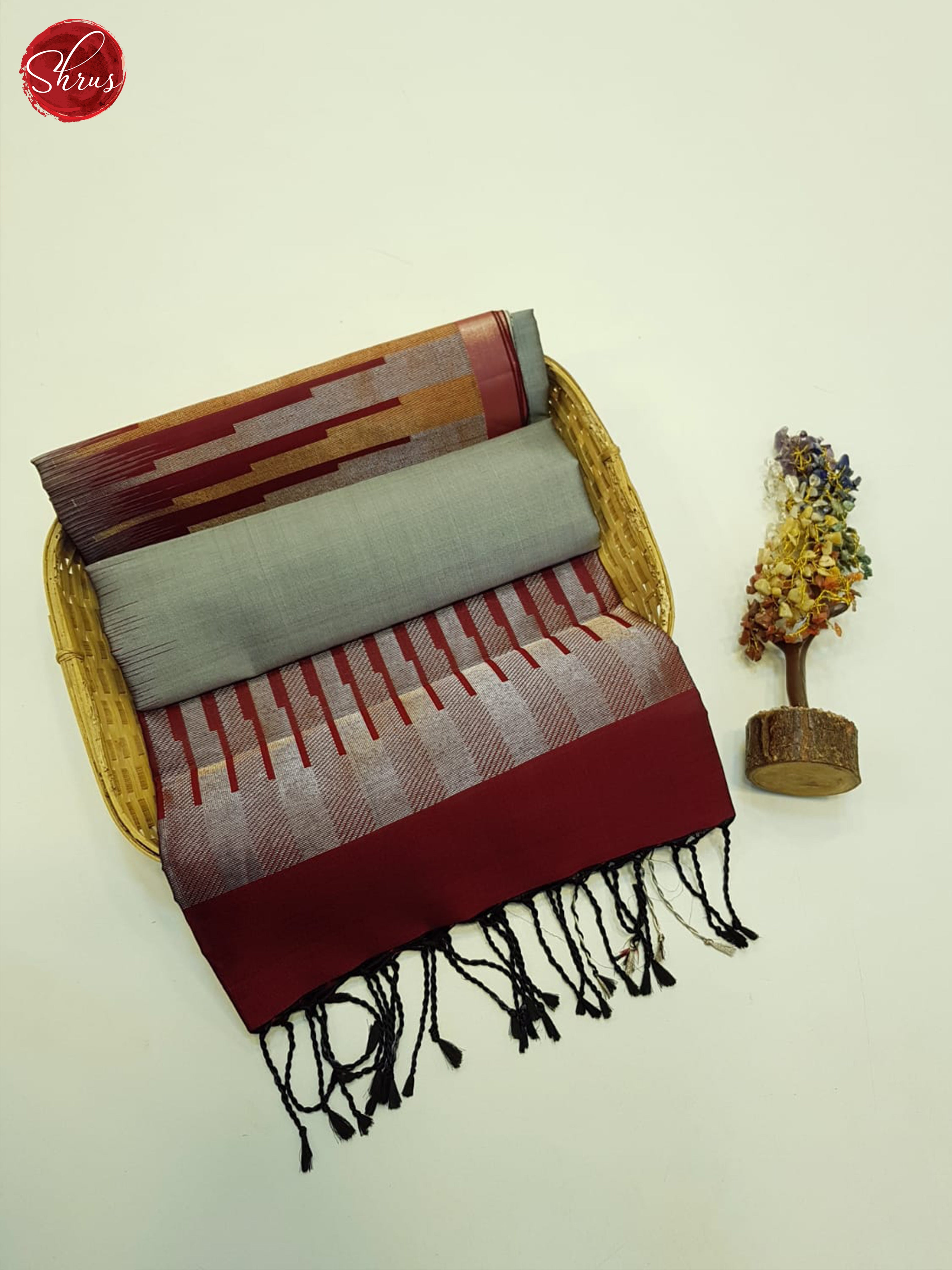 Grey And Maroon-Soft silk Saree - Shop on ShrusEternity.com