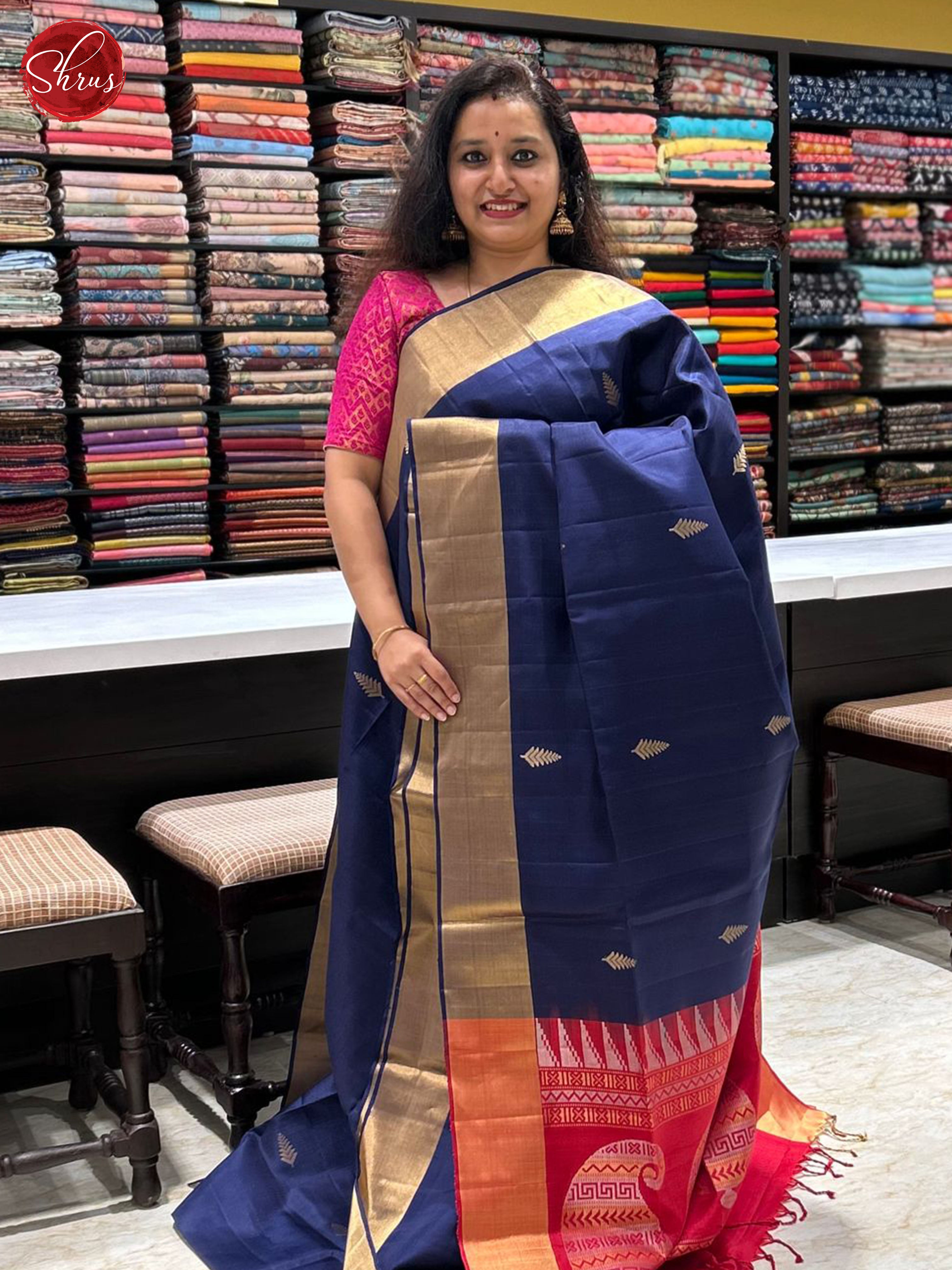 Blue & Red - Soft Silk Saree - Shop on ShrusEternity.com
