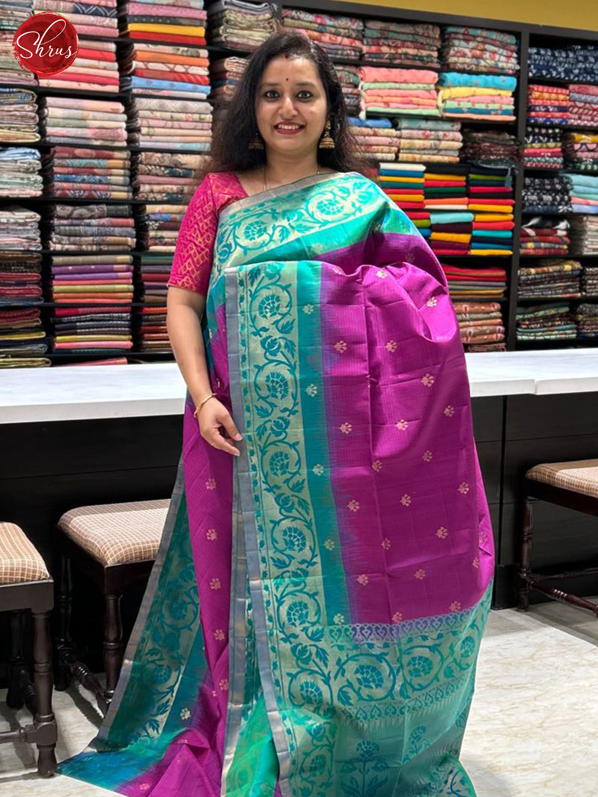 Rani Pink & Green- Soft Silk Saree