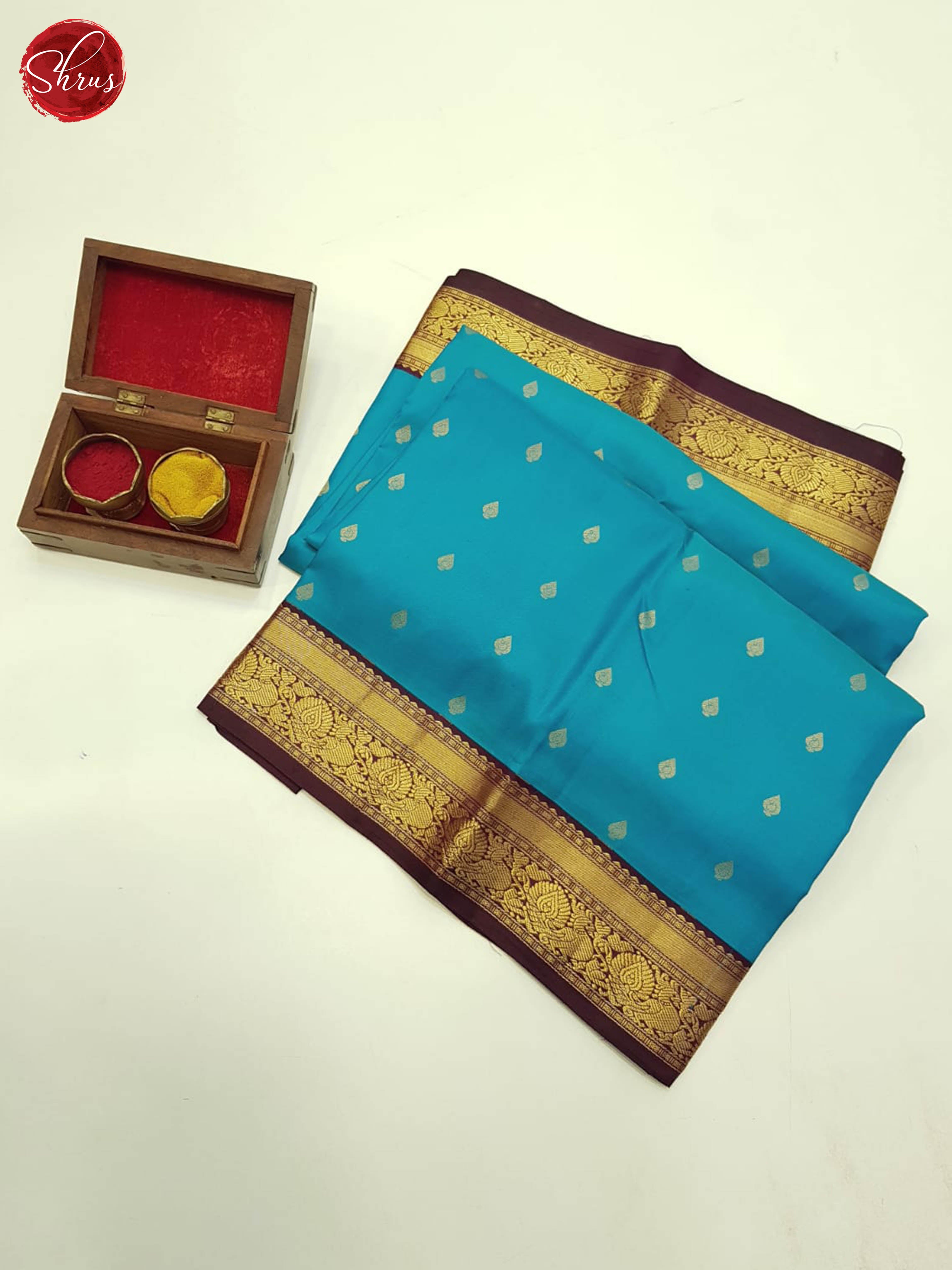 Blue and Brown - Kanchipuram  Silk Saree - Shop on ShrusEternity.com