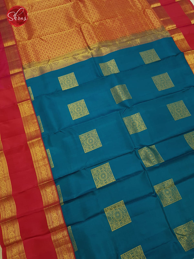 Blue & Pink - Kanchipuram Silk Saree - Shop on ShrusEternity.com