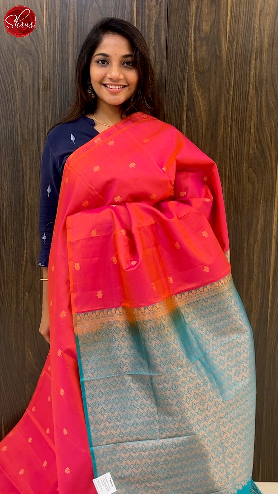 Red and Blue - Kanchipuram Silk Saree - Shop on ShrusEternity.com