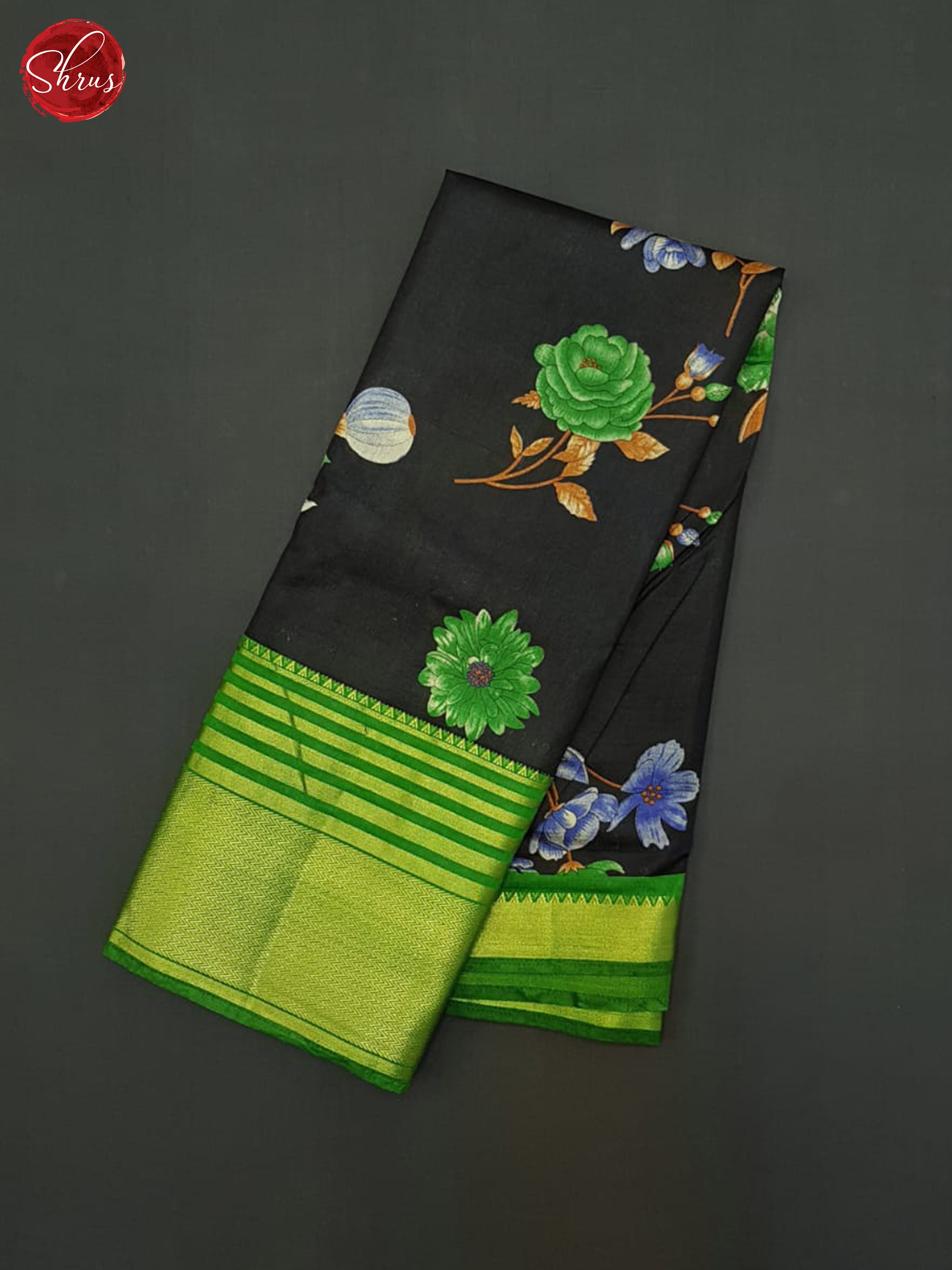 Black & Green - Semi Dupion Saree - Shop on ShrusEternity.com