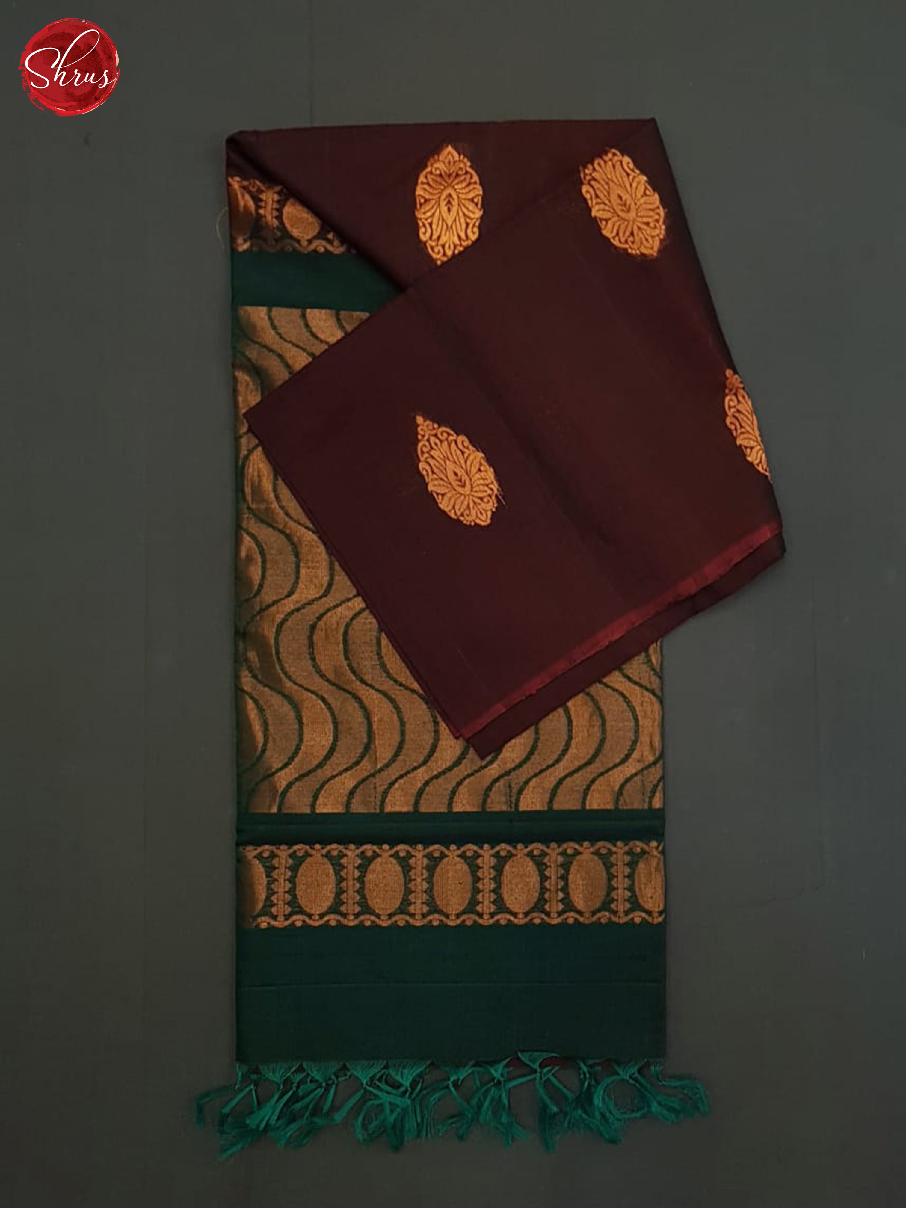 Brown And Green- Silk Cotton Saree - Shop on ShrusEternity.com