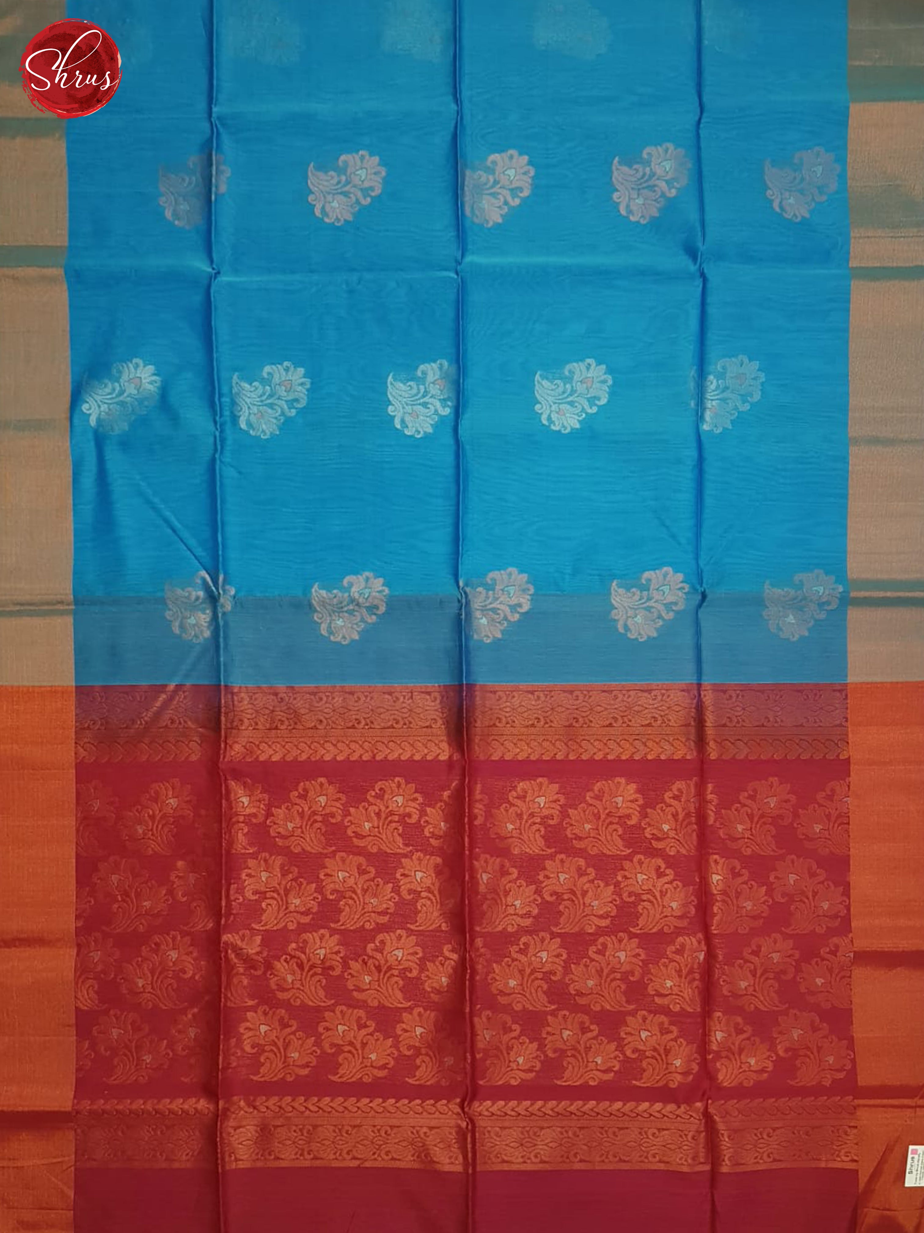 Blue And Pink- Silk Cotton Saree - Shop on ShrusEternity.com