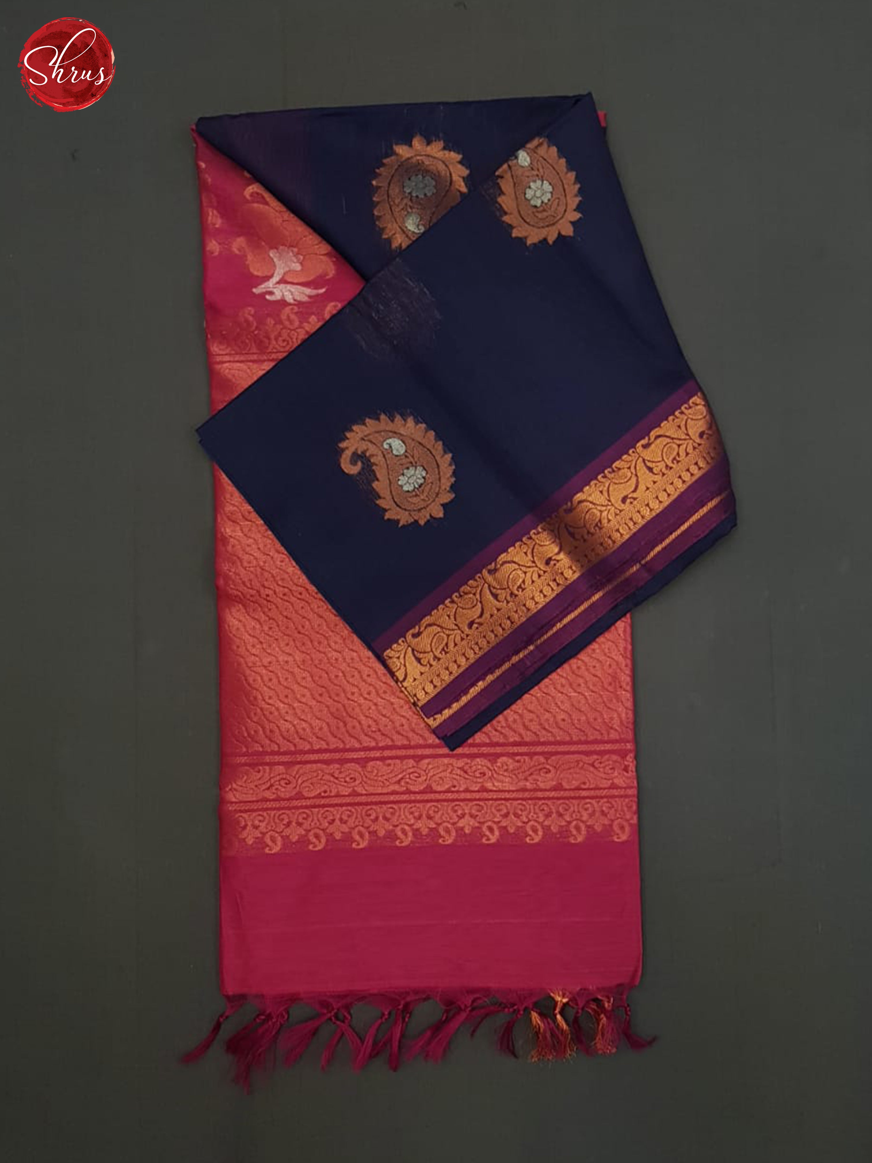 Blue And Pink- silk Cotton saree - Shop on ShrusEternity.com