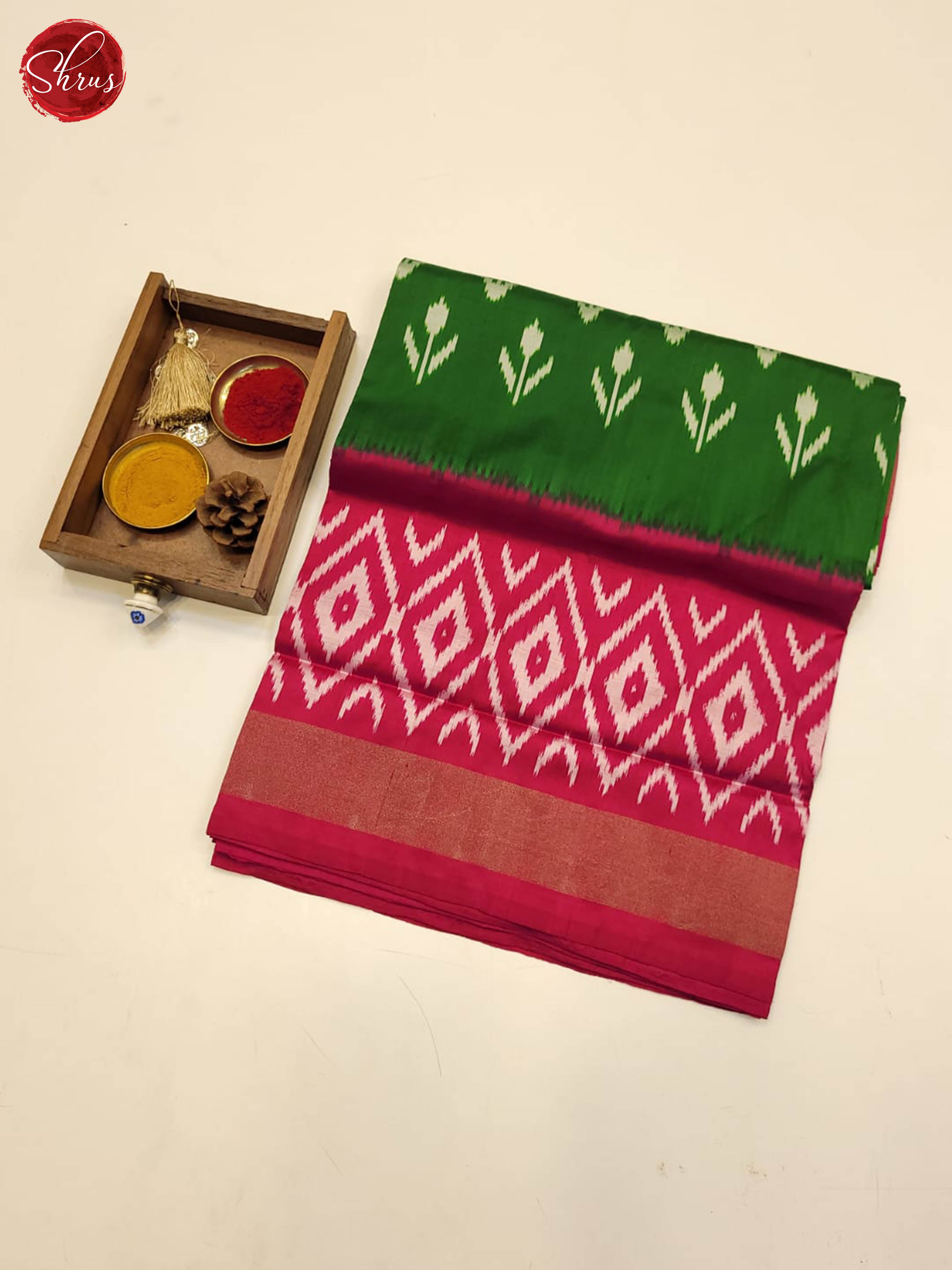 green and pink- Ikkat Silk Saree - Shop on ShrusEternity.com