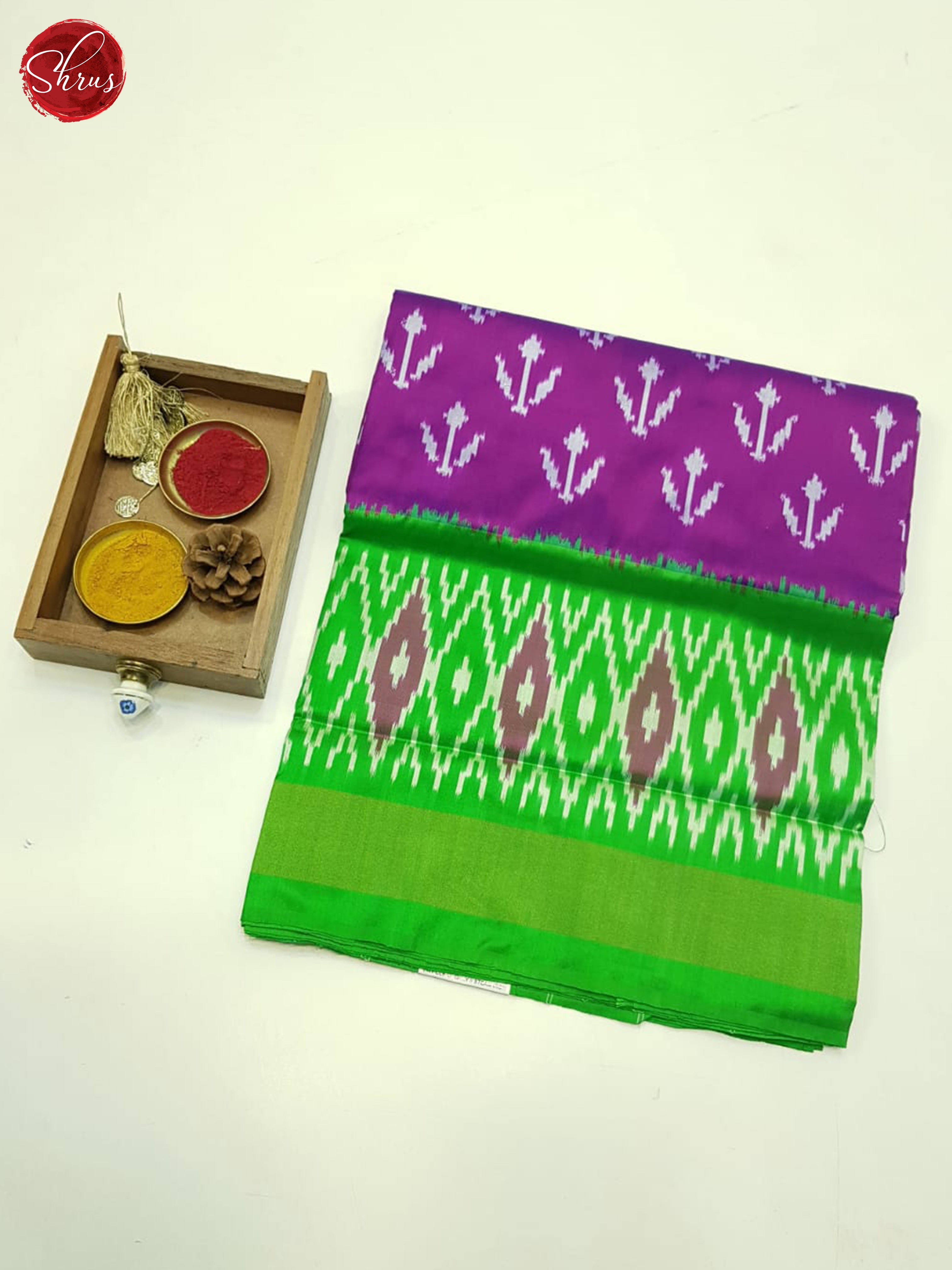 Purple & Green- Ikkat Silk Saree - Shop on ShrusEternity.com