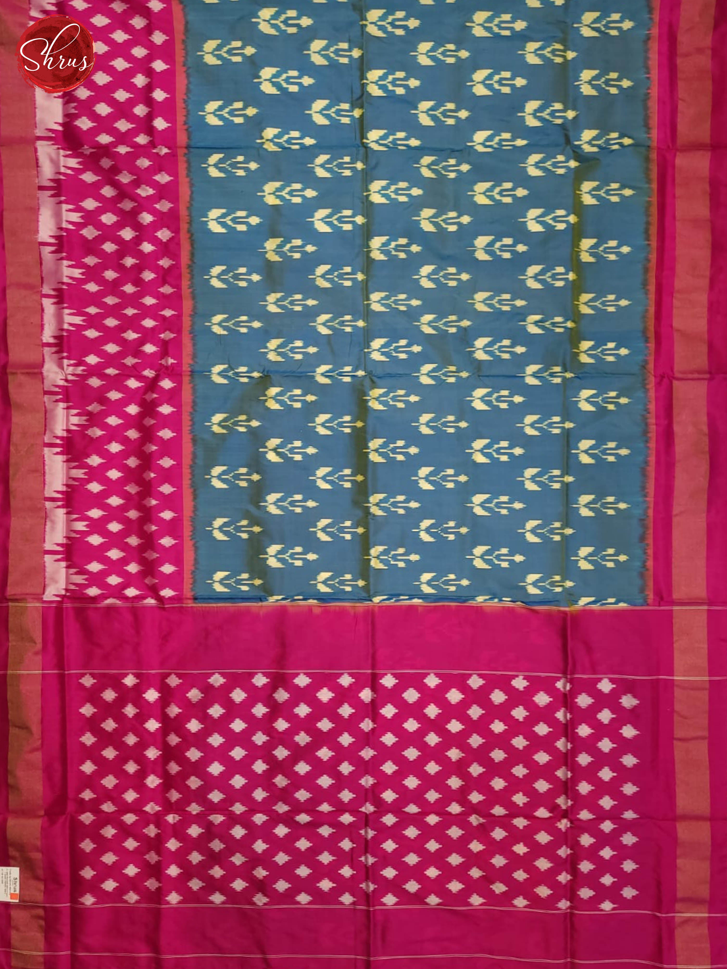 dusty blue and pink- Ikkat Silk Saree - Shop on ShrusEternity.com