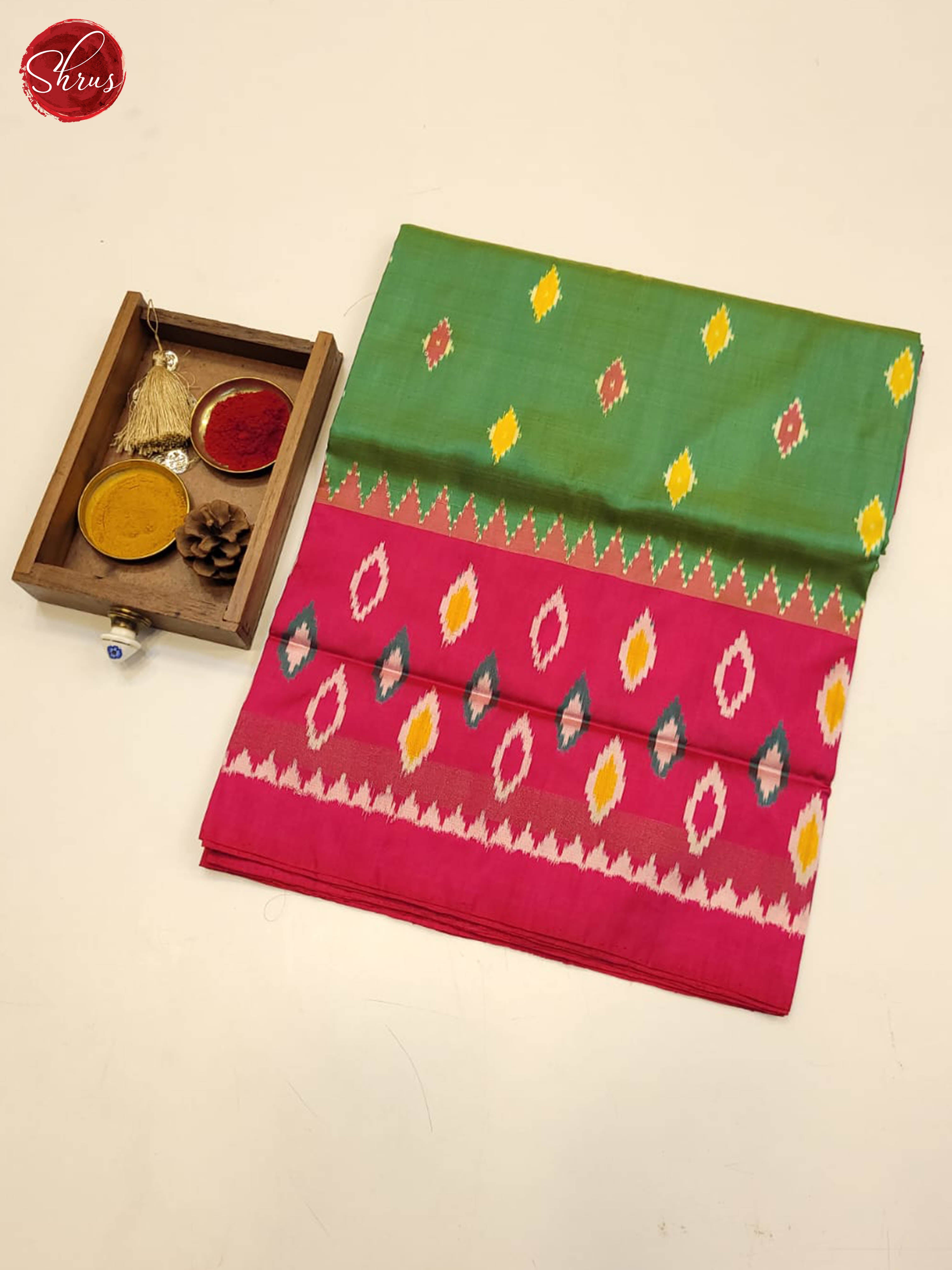 Green and pink- ikkat Silk Saree - Shop on ShrusEternity.com