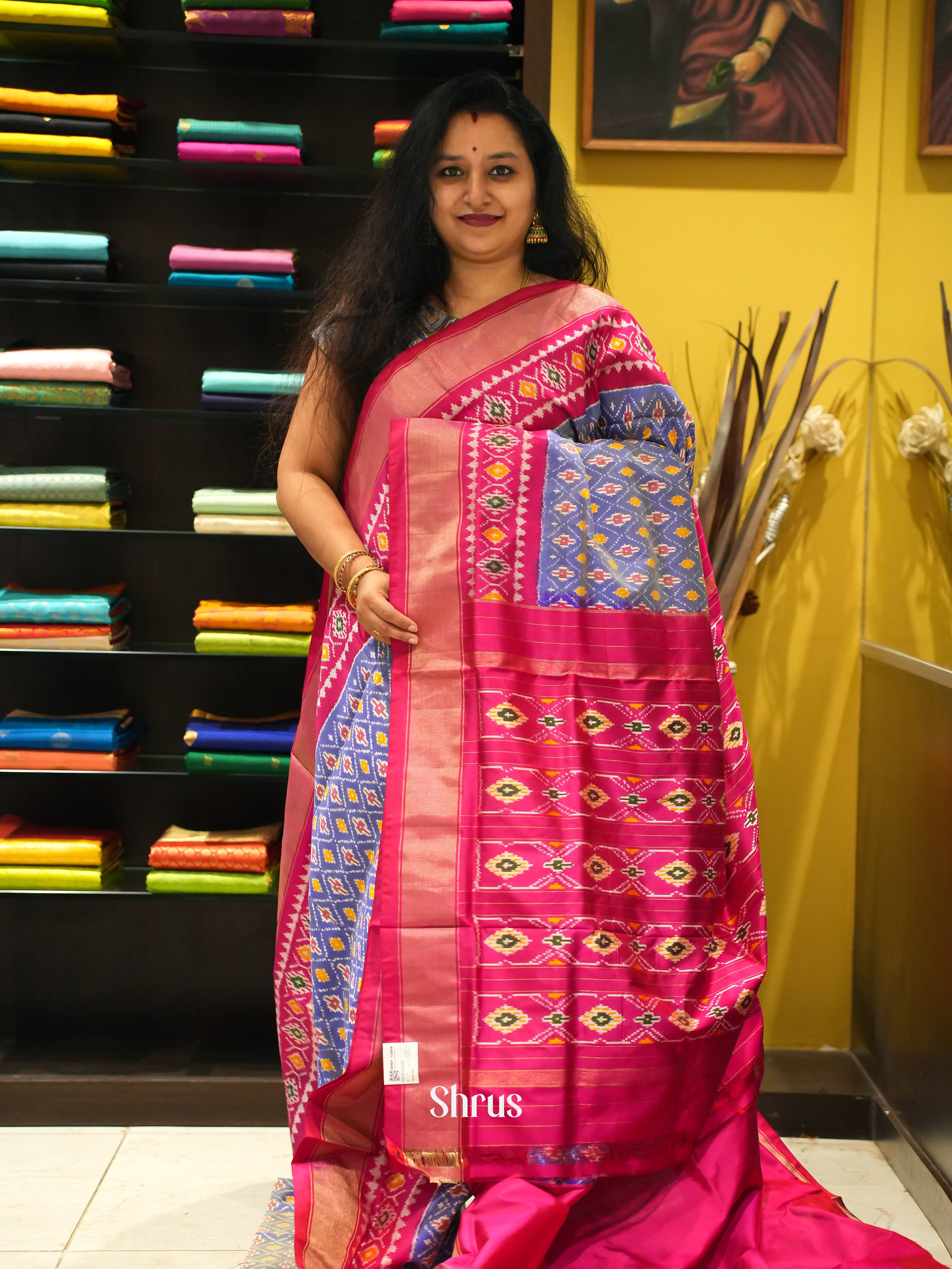 Blue & Pink- Ikkat Silk Saree - Shop on ShrusEternity.com