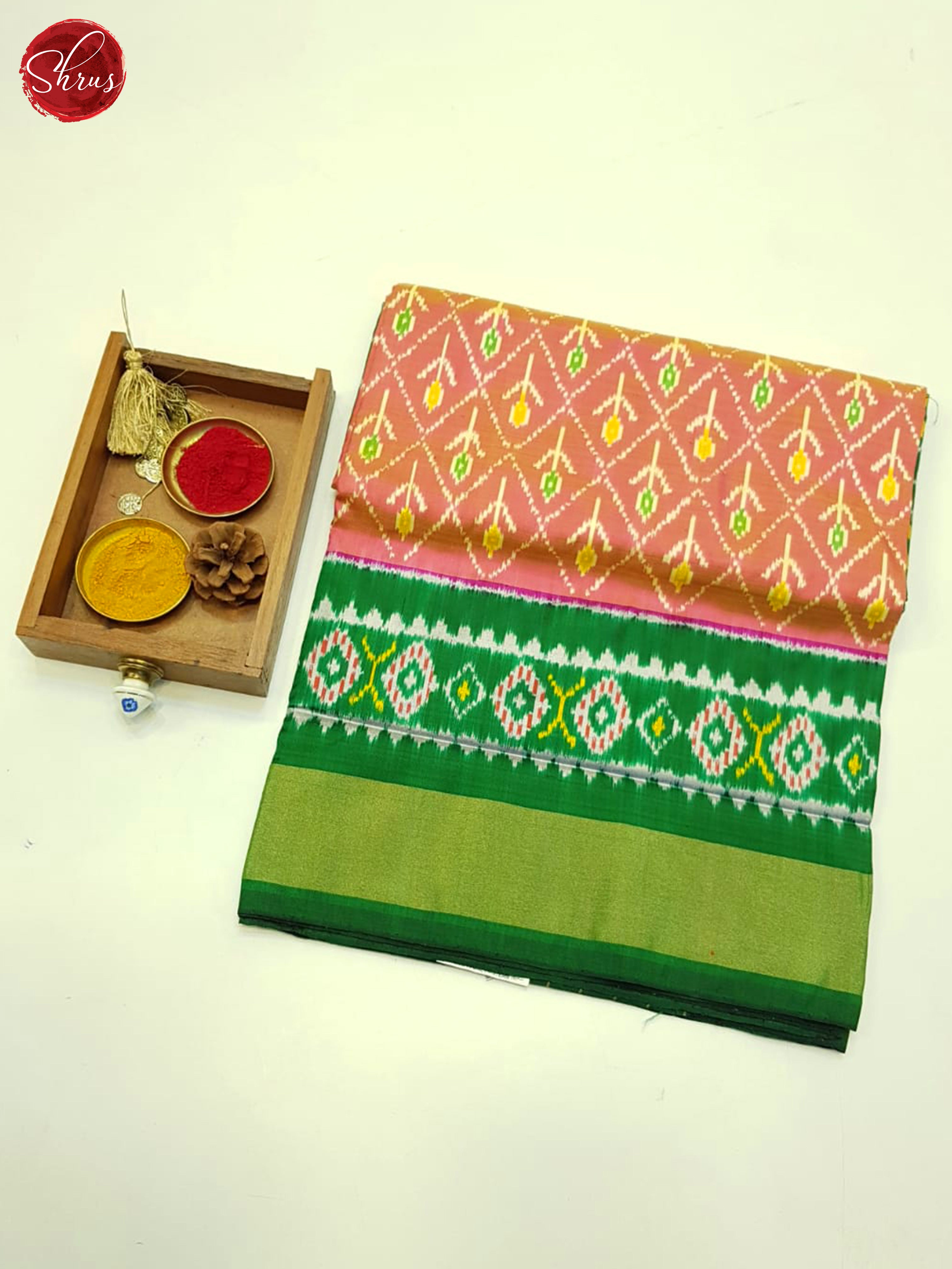 Pink & Green- Ikkat Silk Saree - Shop on ShrusEternity.com
