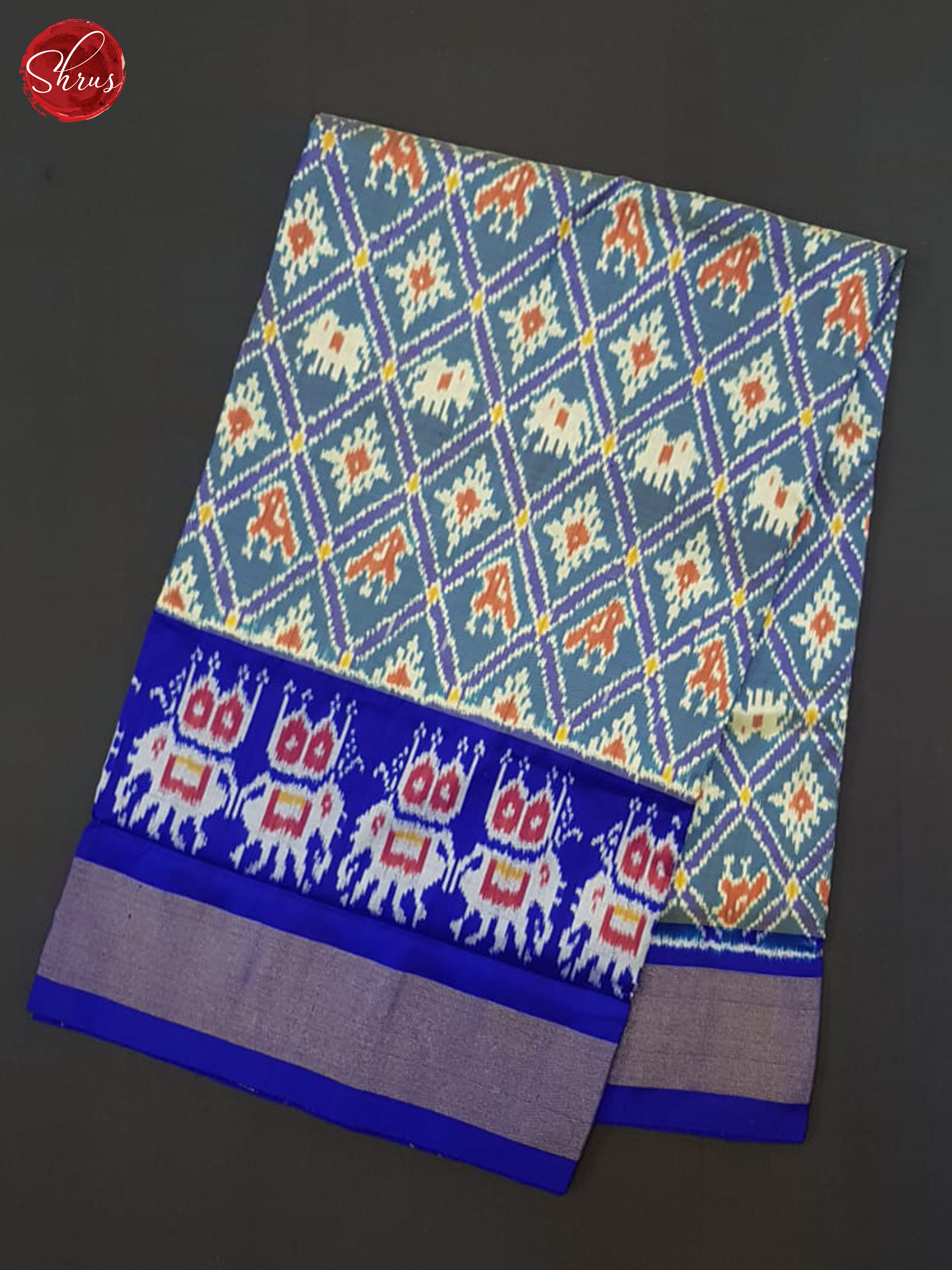 Grey & Blue- Ikkat Silk Saree - Shop on ShrusEternity.com