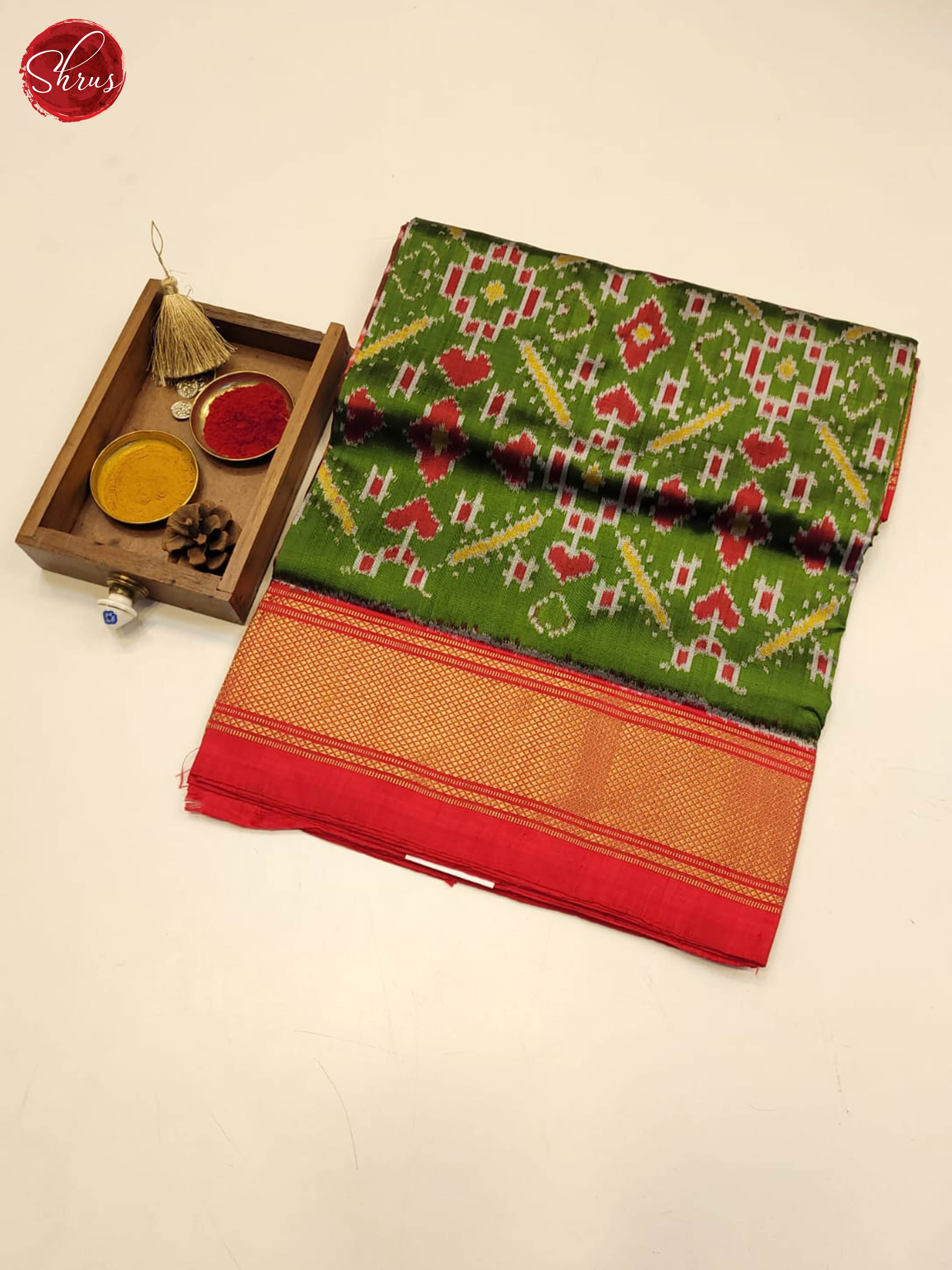 Green and Red- Ikkat Silk Saree - Shop on ShrusEternity.com