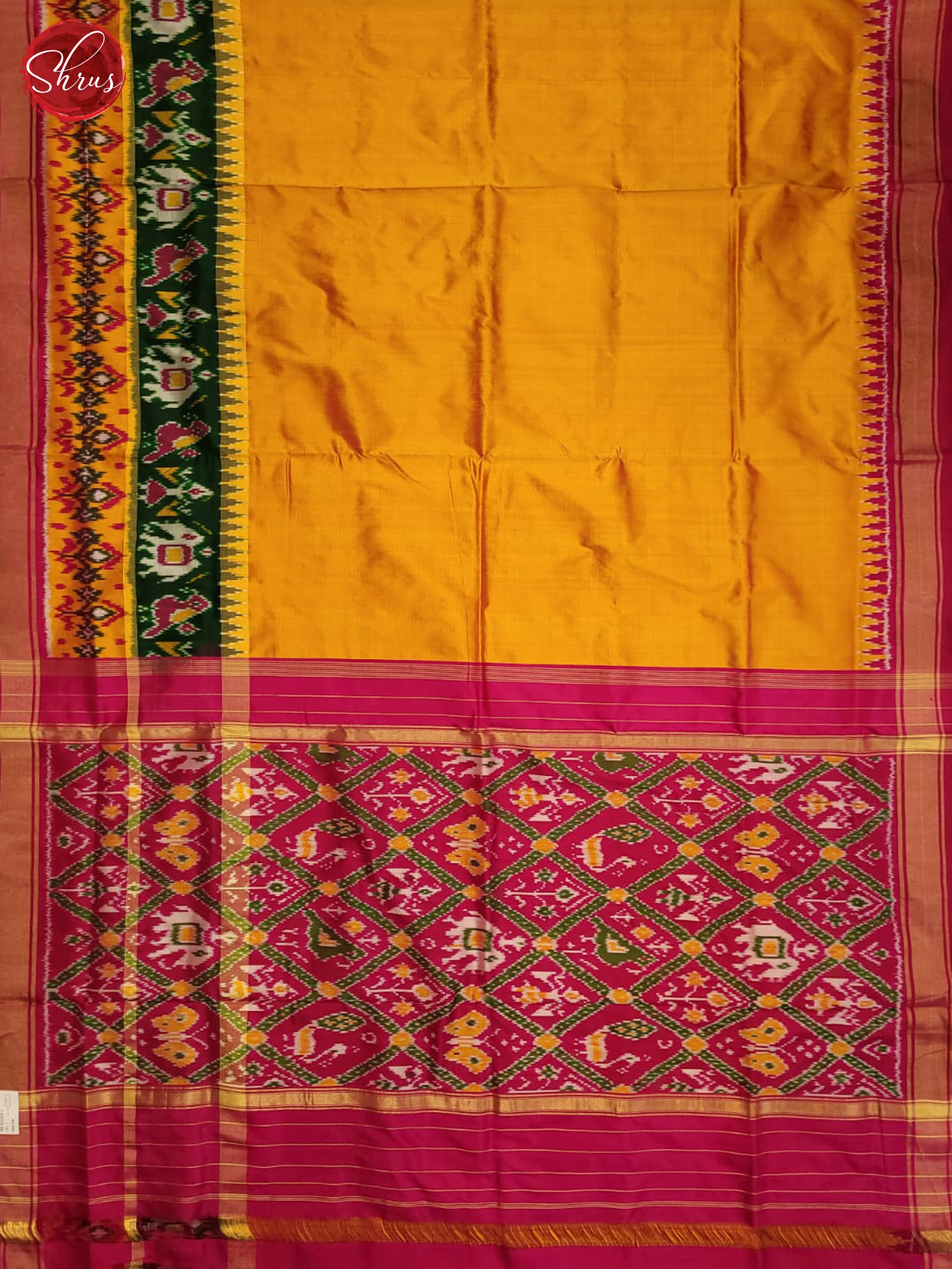 yellow and pink- Ikkat Silk Saree - Shop on ShrusEternity.com