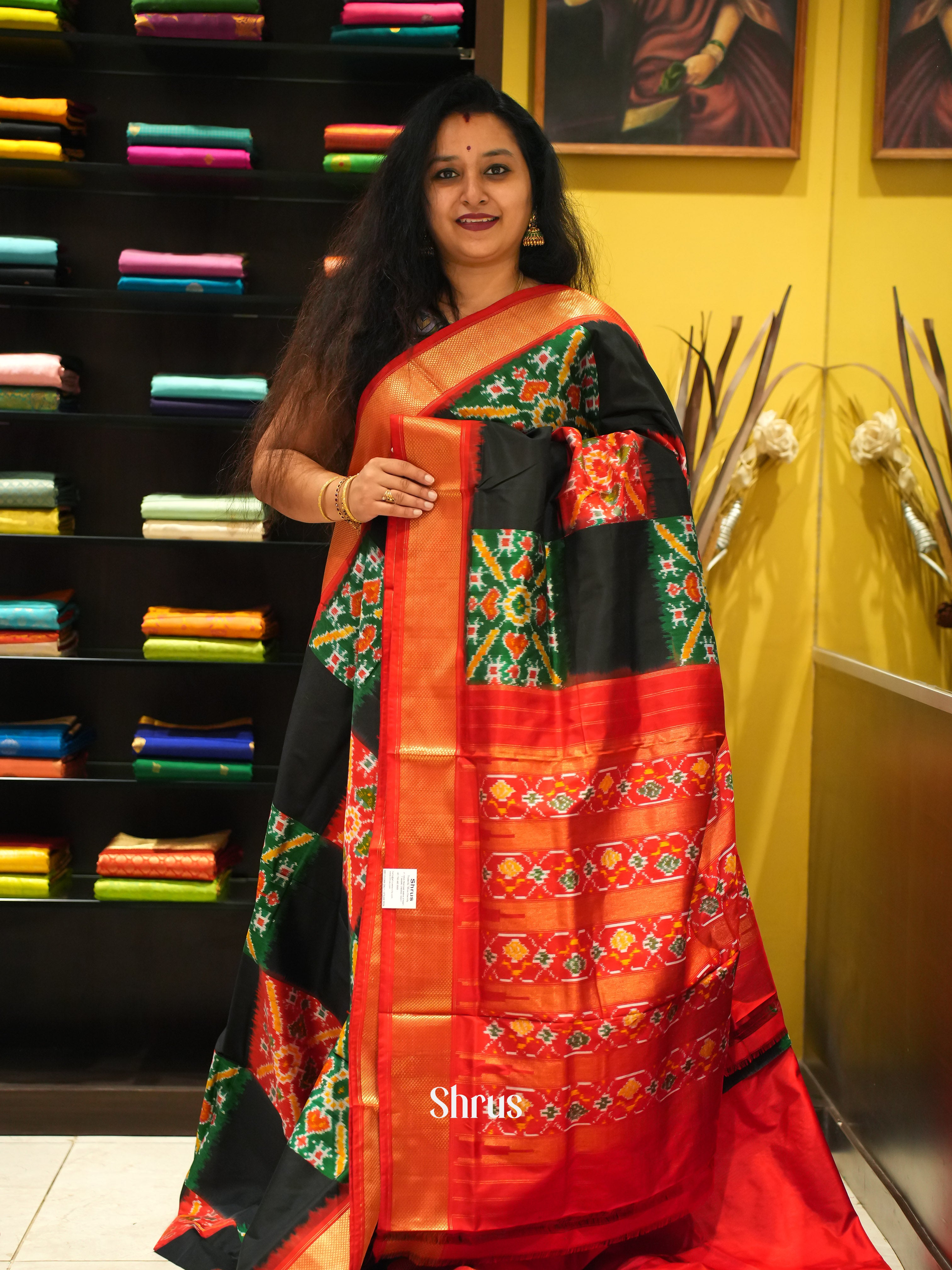 Black and Red - Ikkat Silk Saree - Shop on ShrusEternity.com