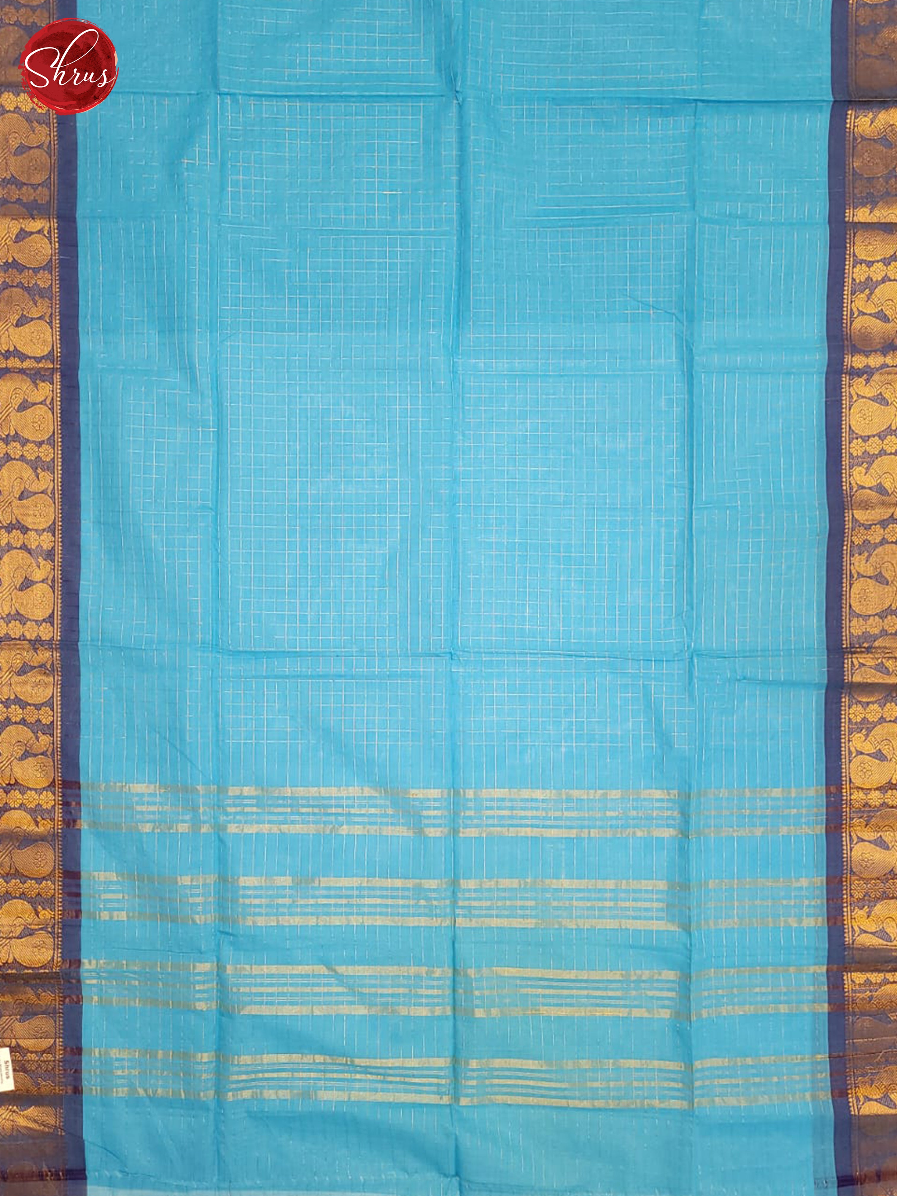 Sky Blue & Blue - Chettinad Cotton Saree - Shop on ShrusEternity.com