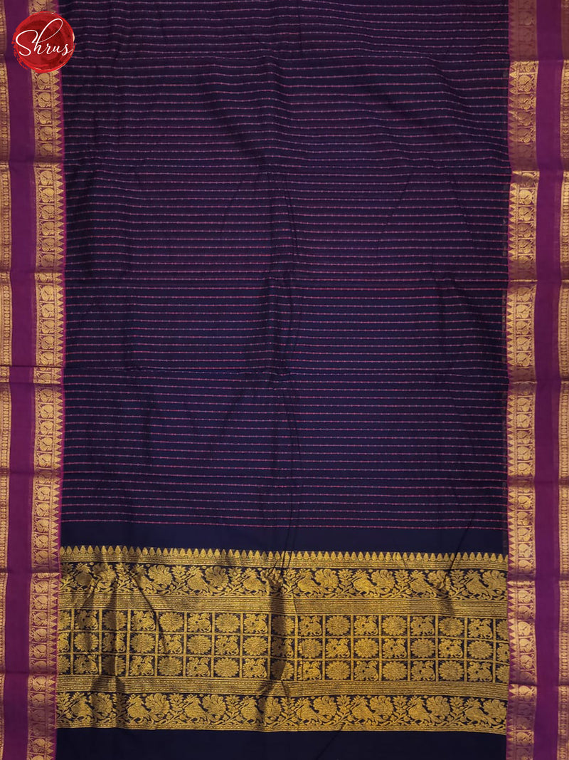 Navy Blue & Purple - Kanchi Cotton Saree - Shop on ShrusEternity.com