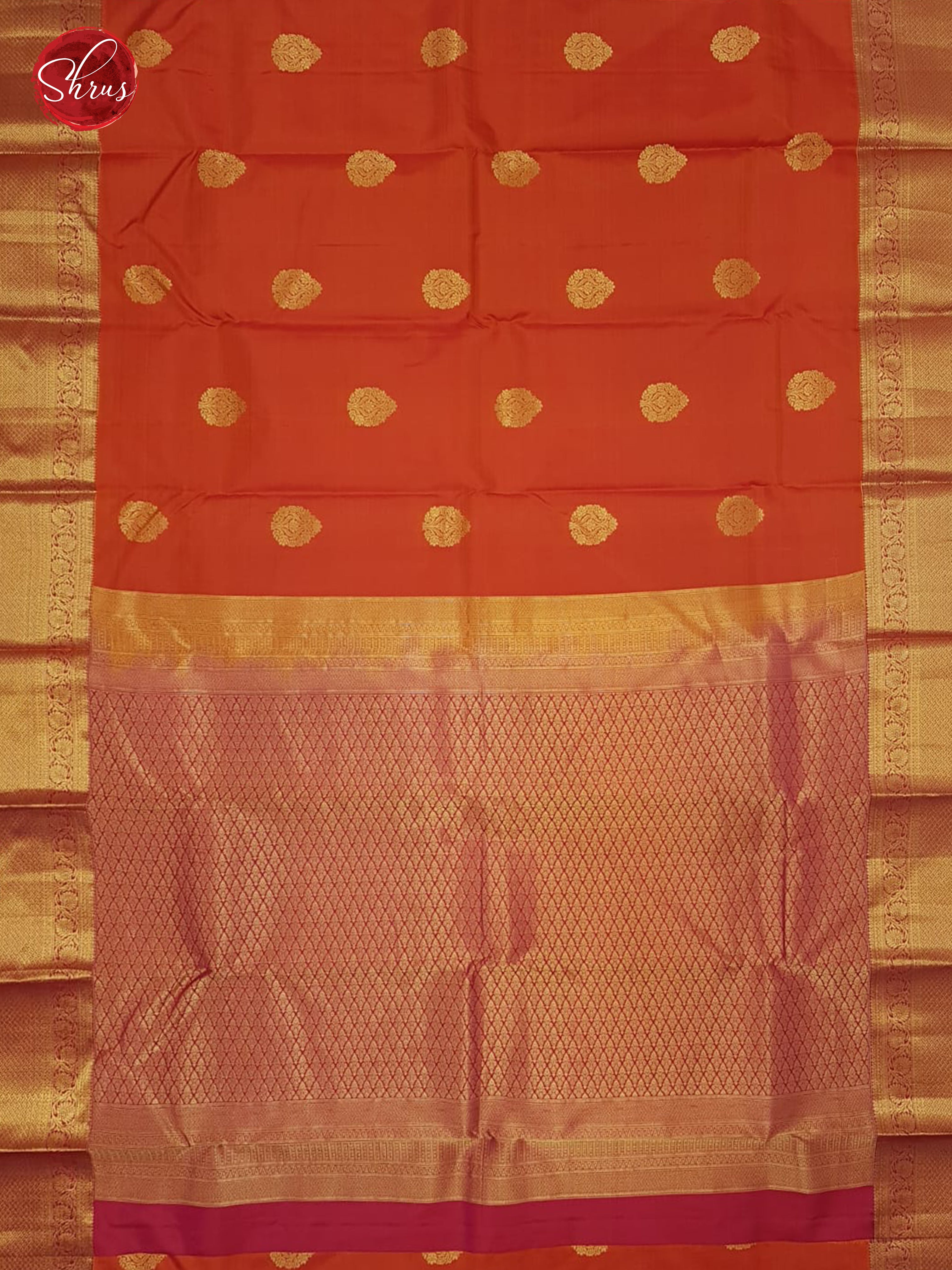 Orange & Pink - Kanchipuram Silk Saree - Shop on ShrusEternity.com