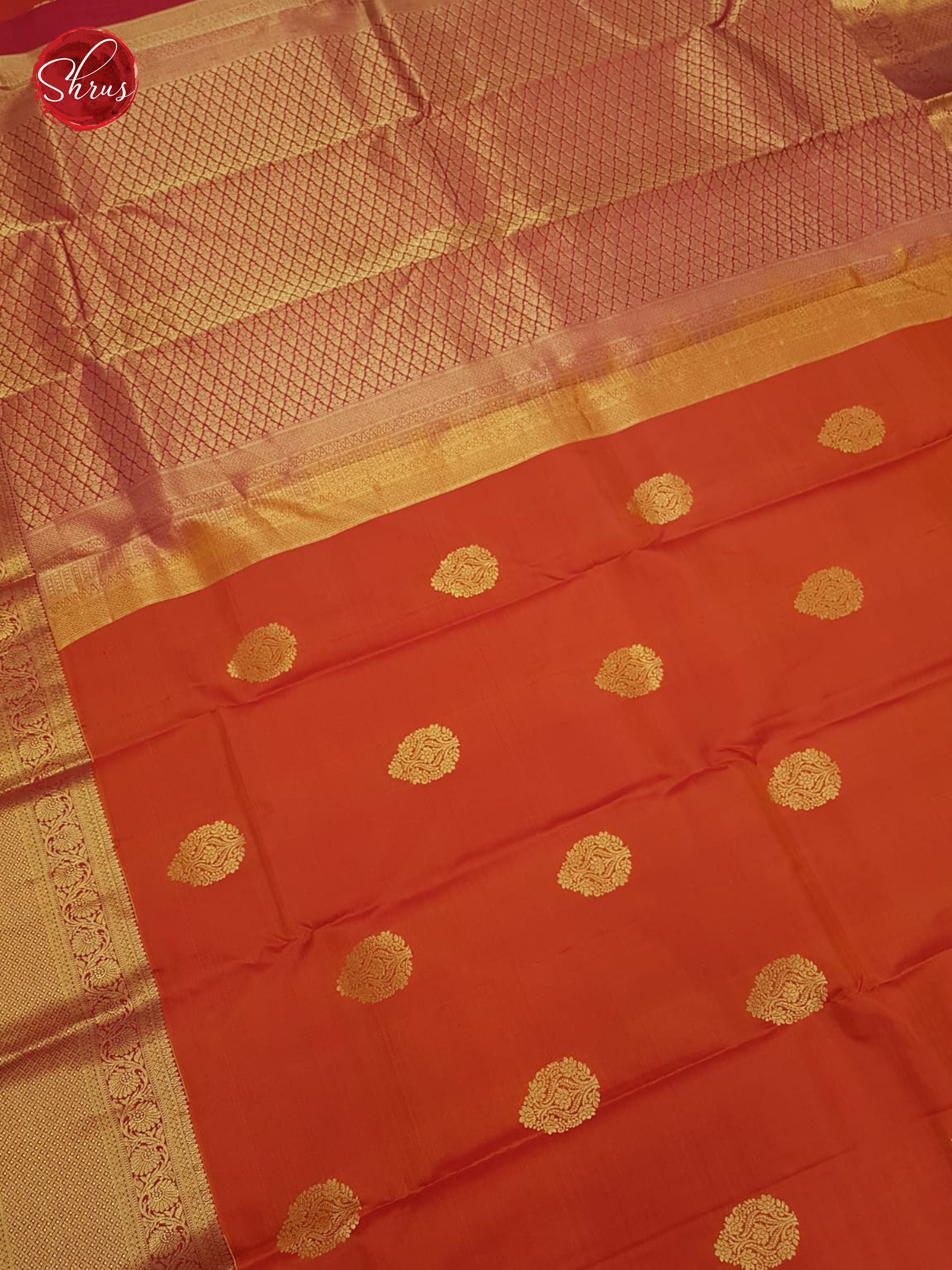 Orange & Pink - Kanchipuram Silk Saree - Shop on ShrusEternity.com