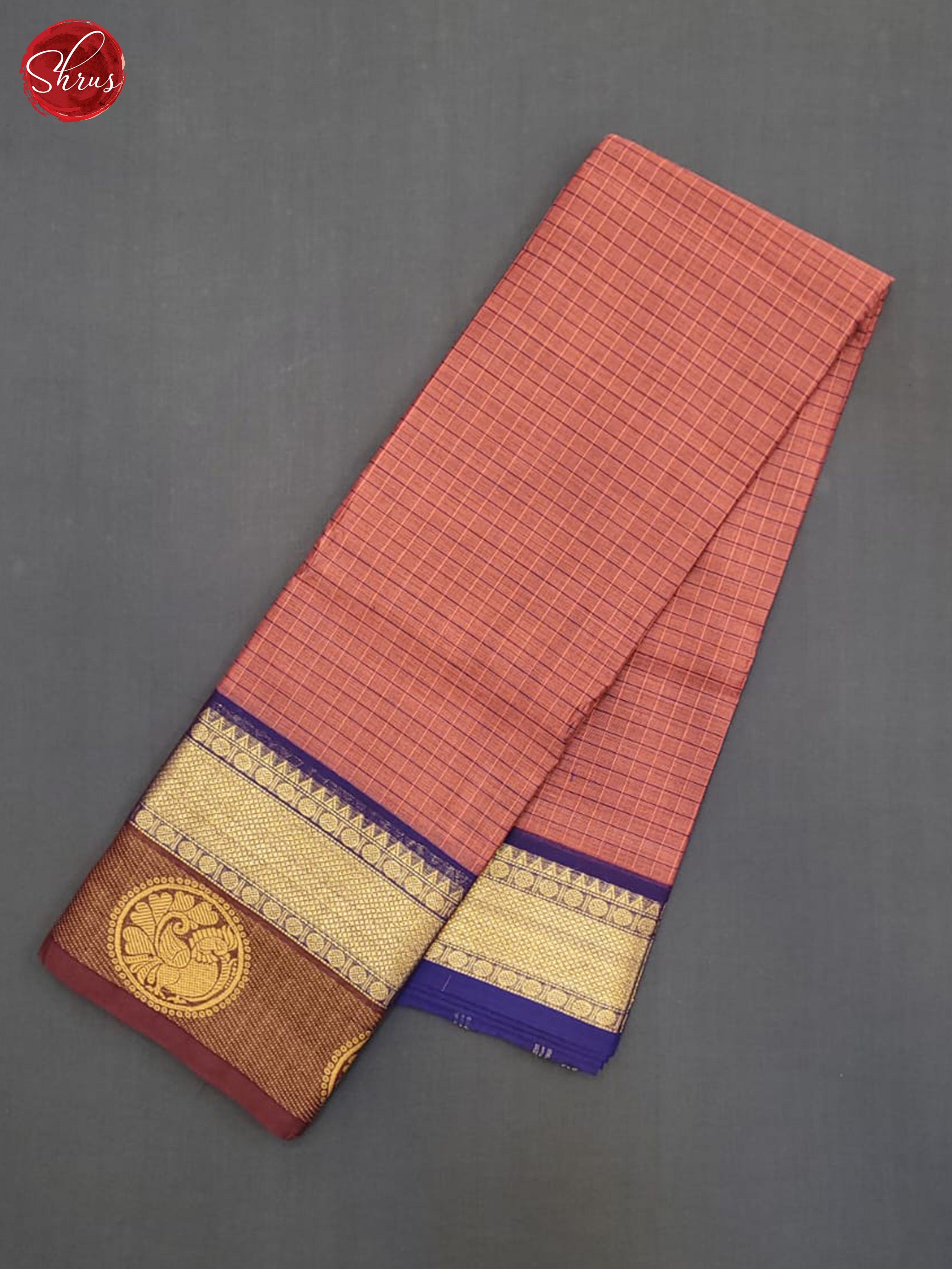 Pinkish Red  & Brown  - Chettinad Cotton Saree - Shop on ShrusEternity.com