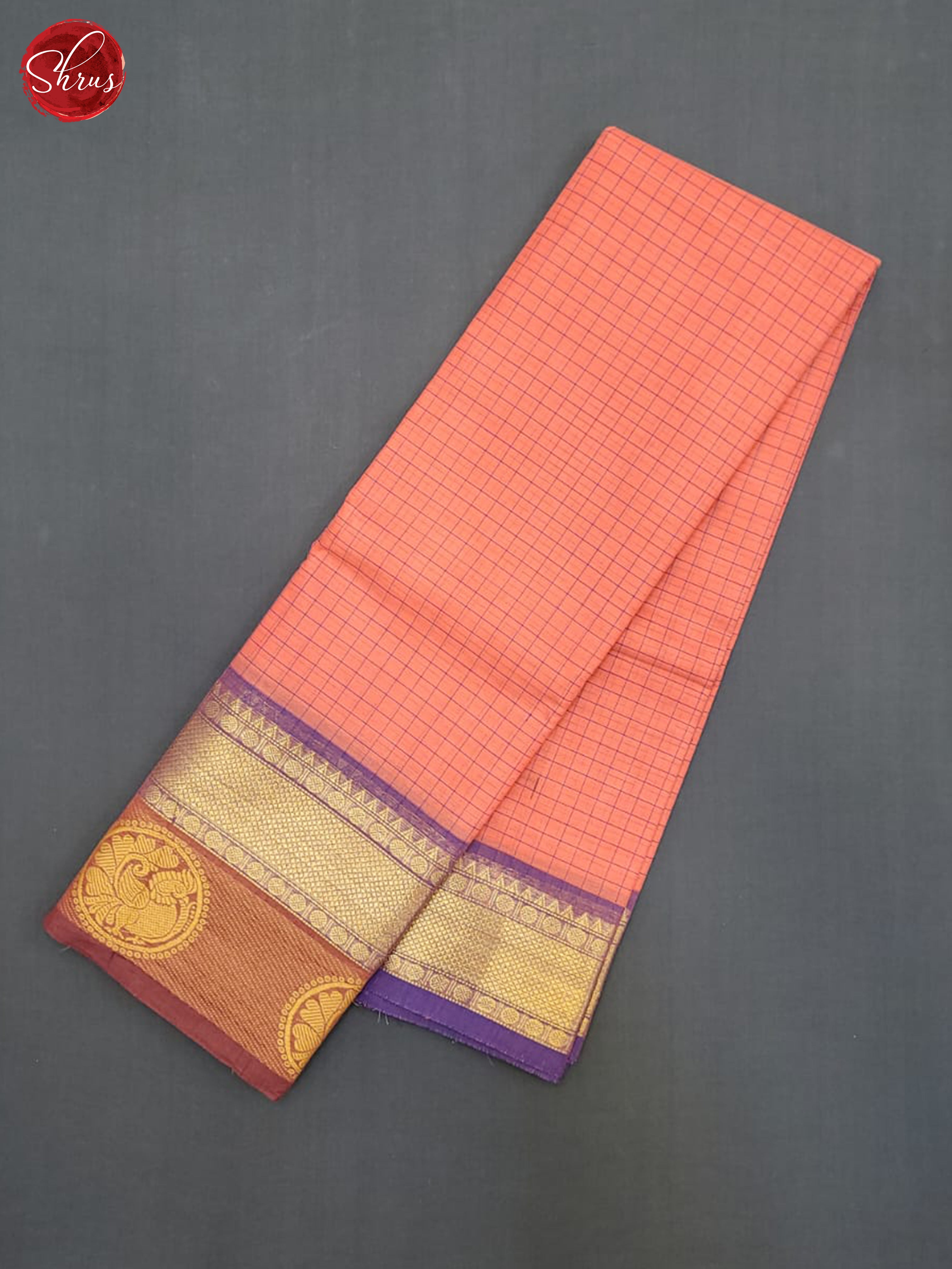 Peachish Pink & Purple- Chettinad Cotton Saree - Shop on ShrusEternity.com