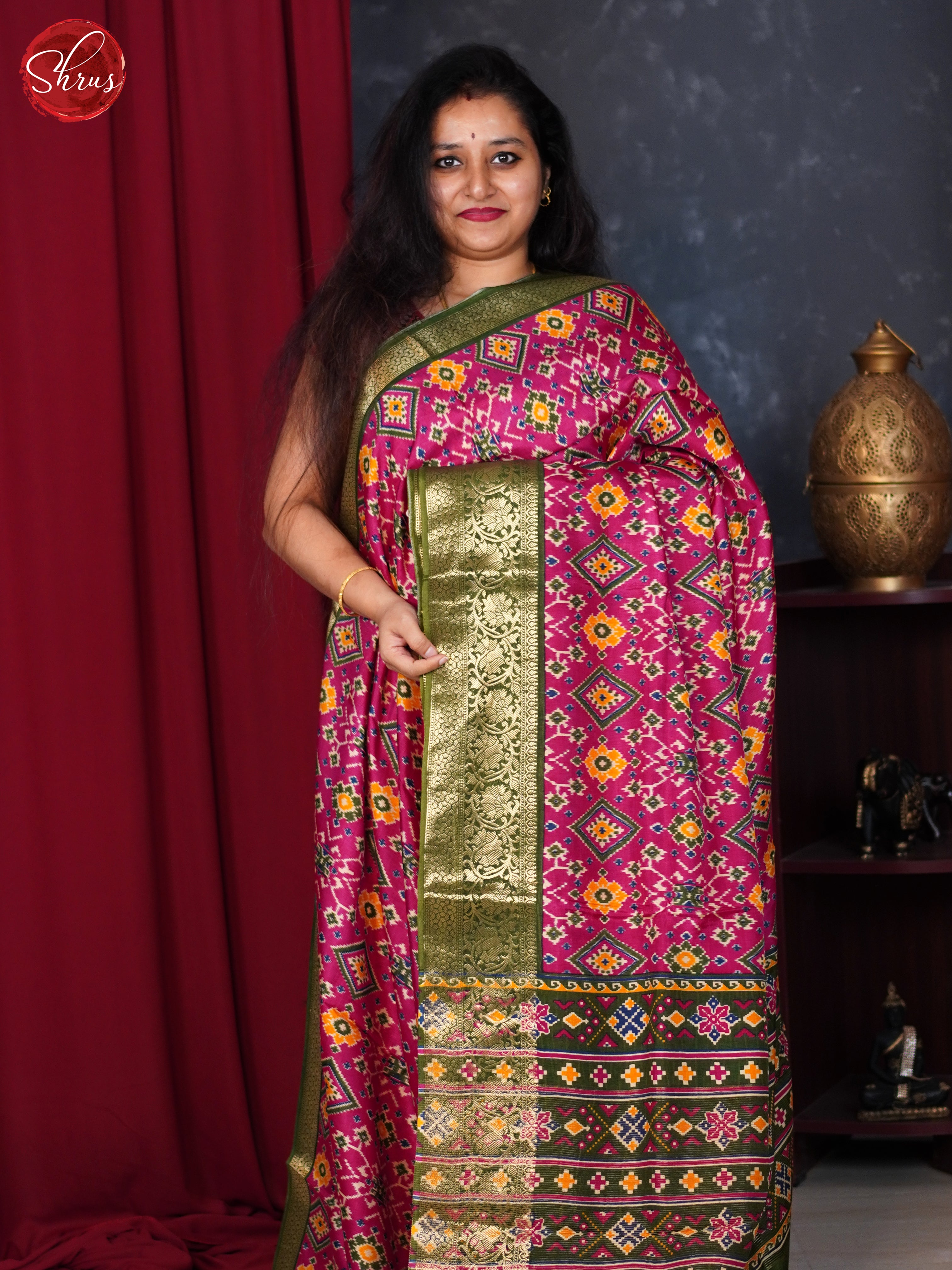 Pink & Green - Semi Crepe Saree - Shop on ShrusEternity.com