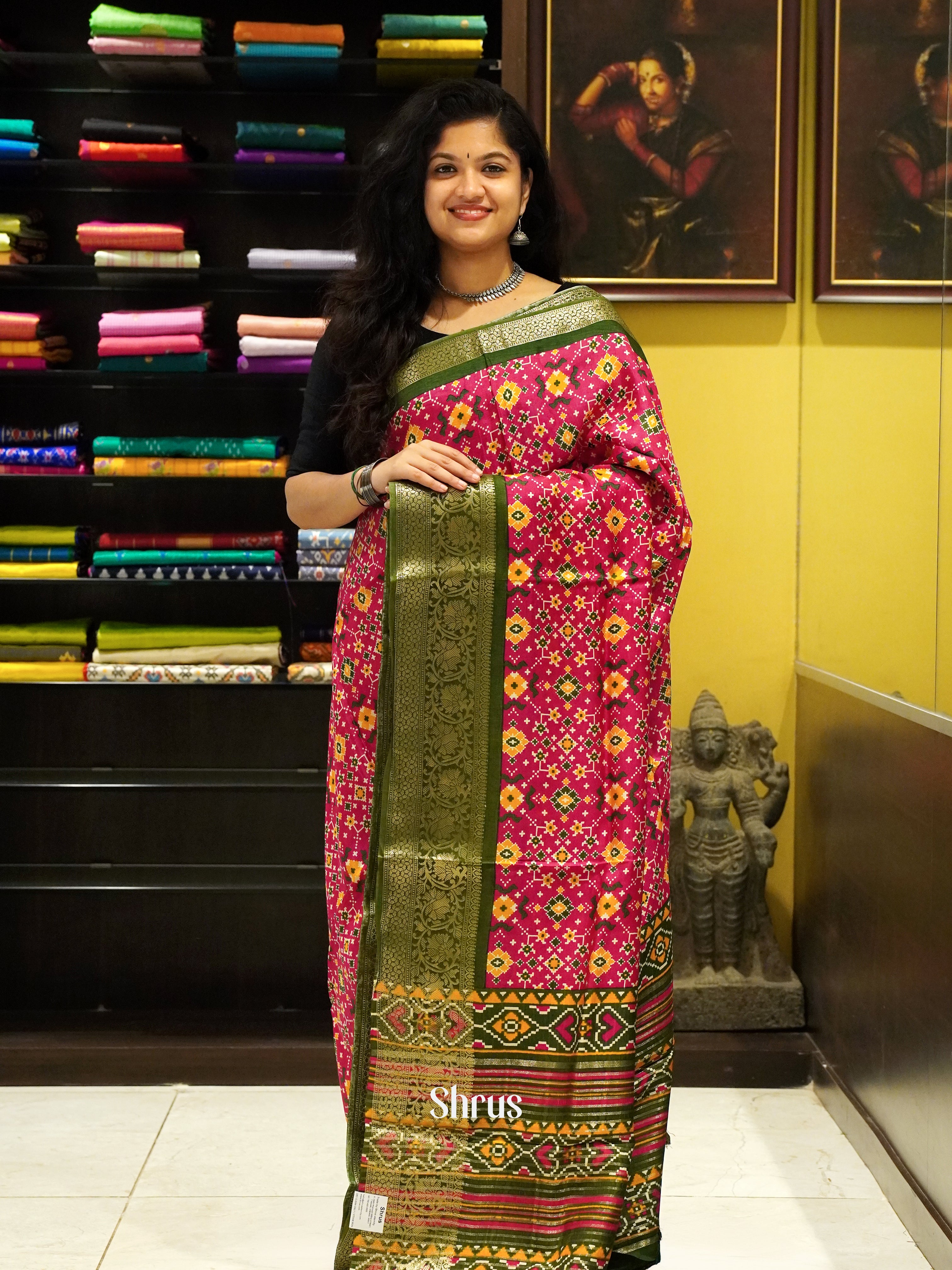 Pink & Green - Semi Crepe Saree