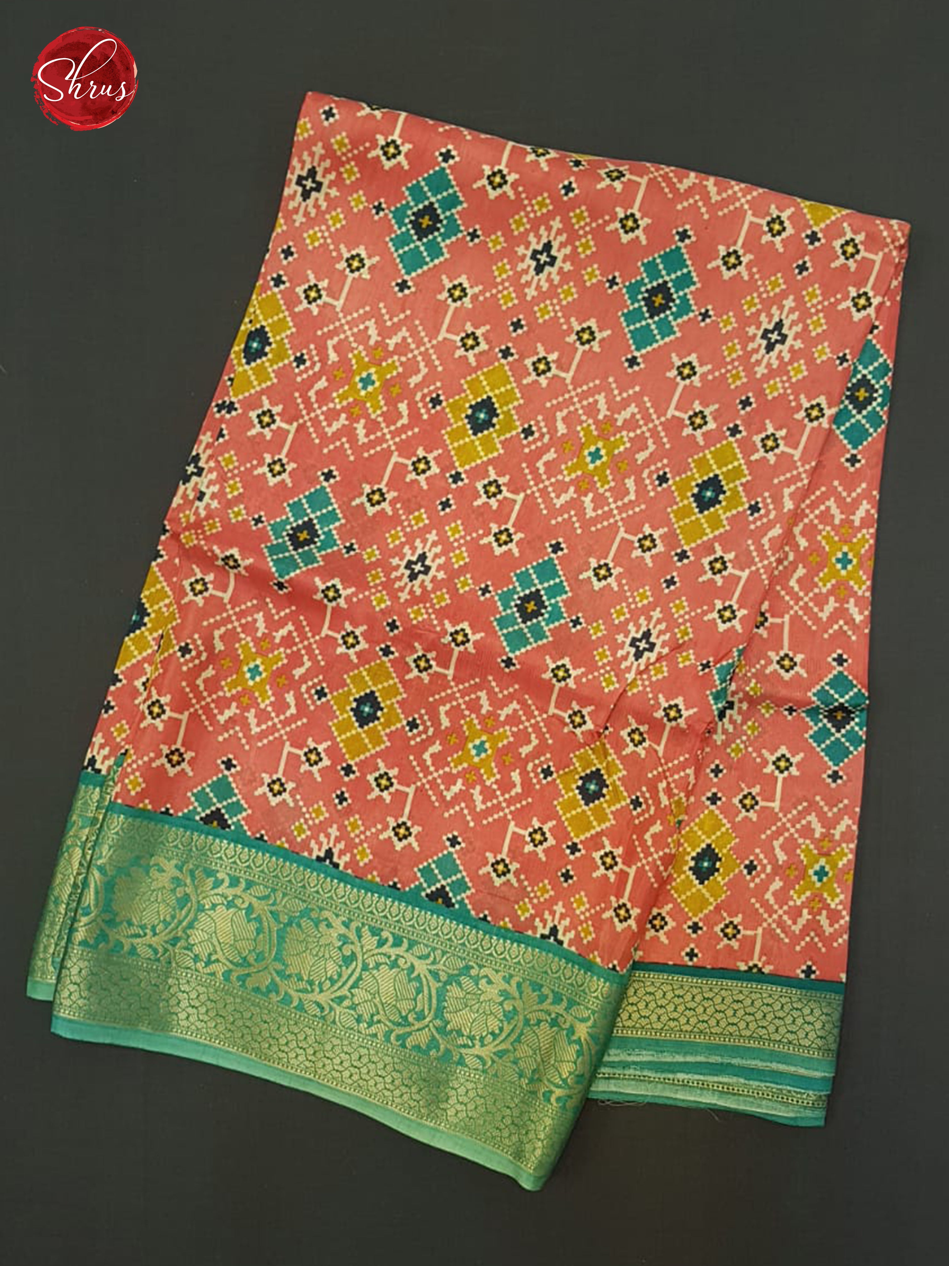 Peach & Green - Semi Crepe Saree - Shop on ShrusEternity.com