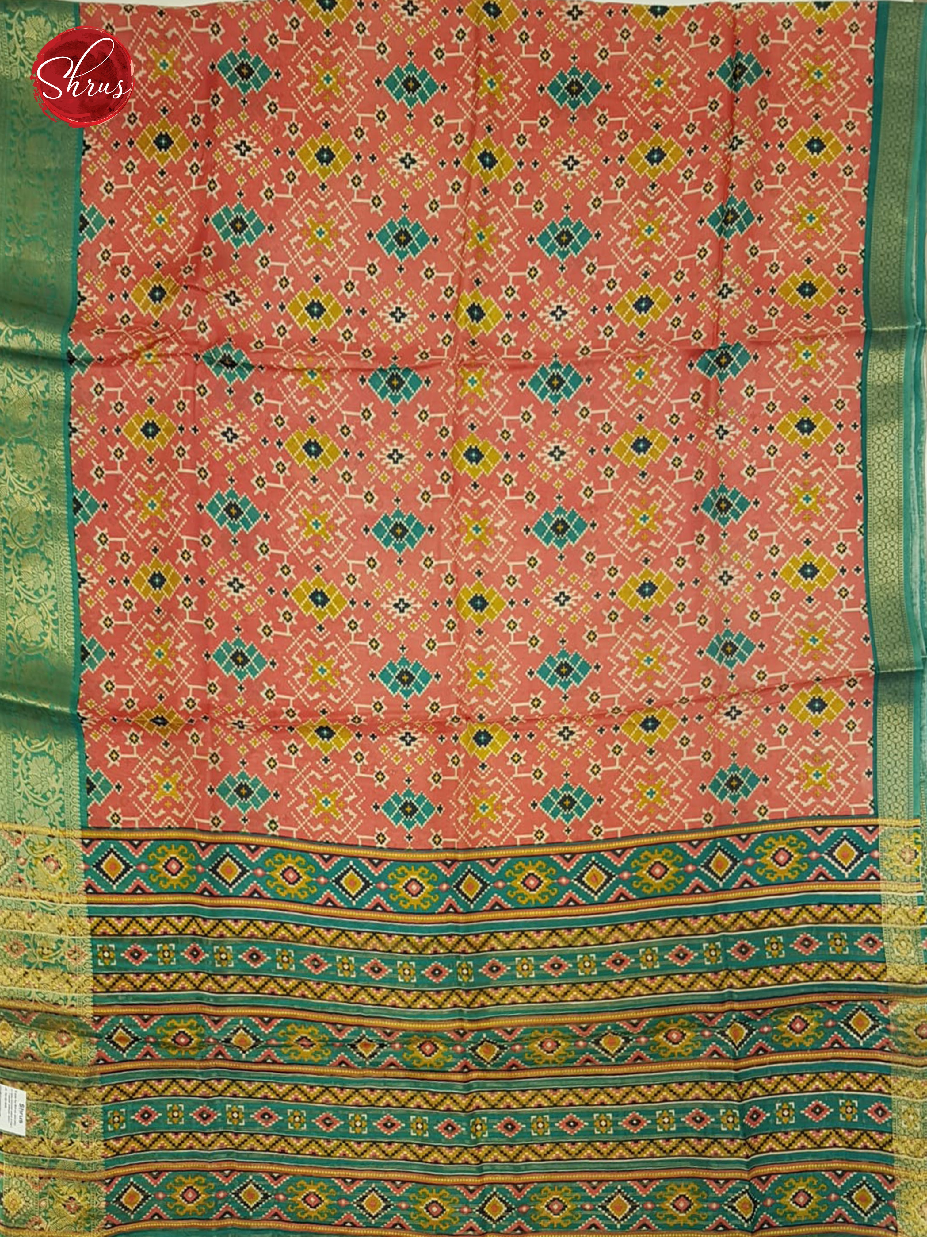 Peach & Green - Semi Crepe Saree - Shop on ShrusEternity.com