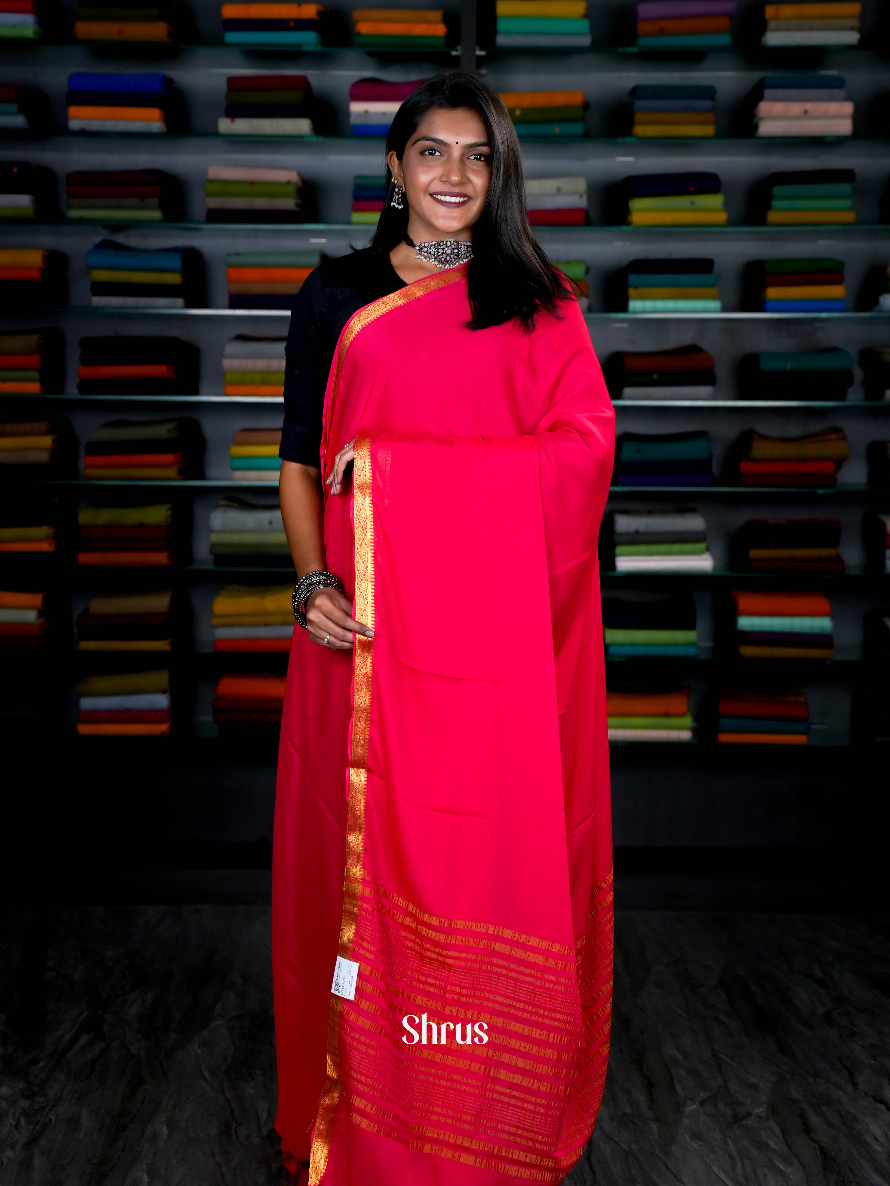 Red(Single Tone)- Semi Mysoresilk Saree