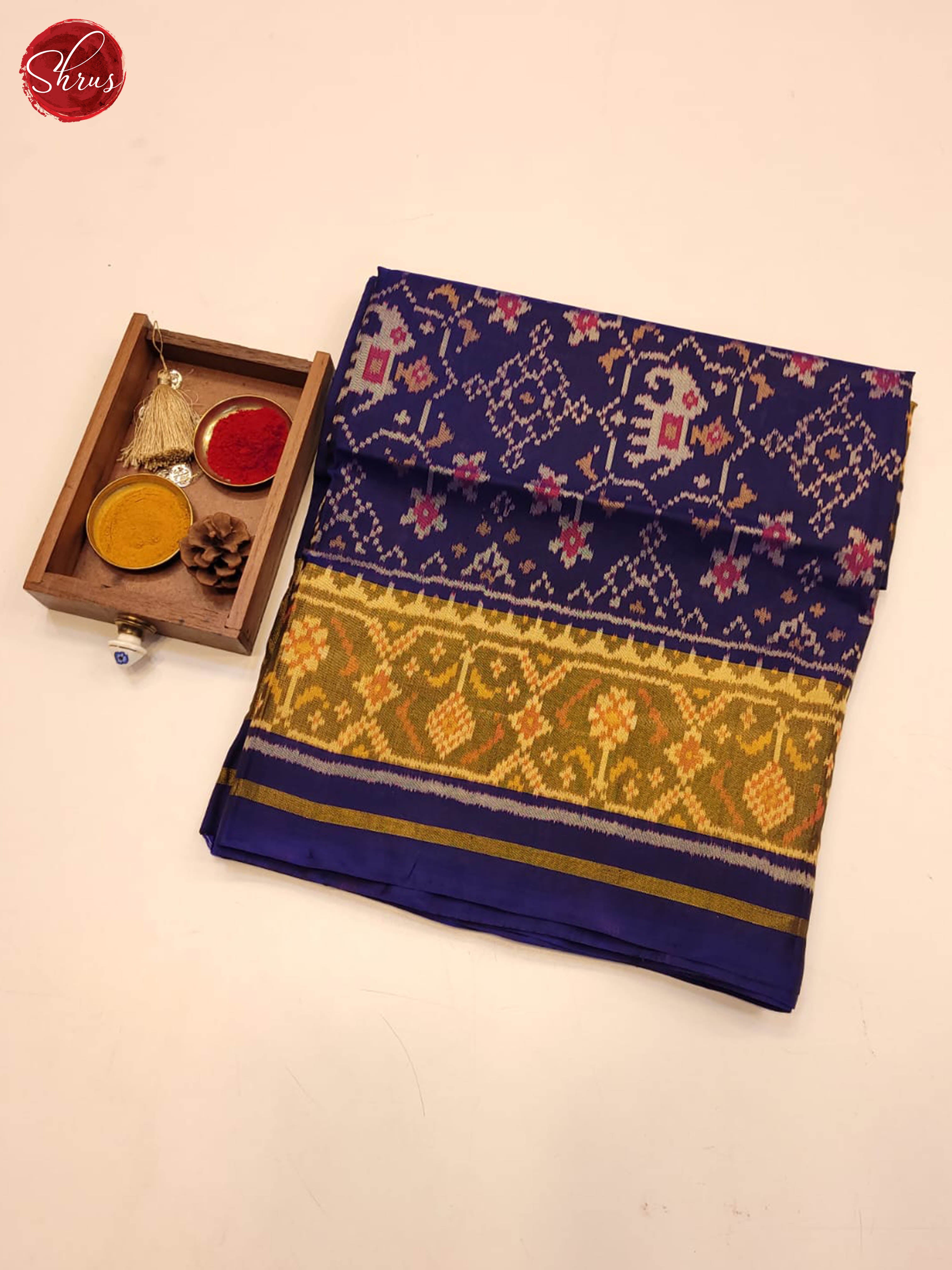 Navy blue and yellow- Ikkat Silk Saree - Shop on ShrusEternity.com