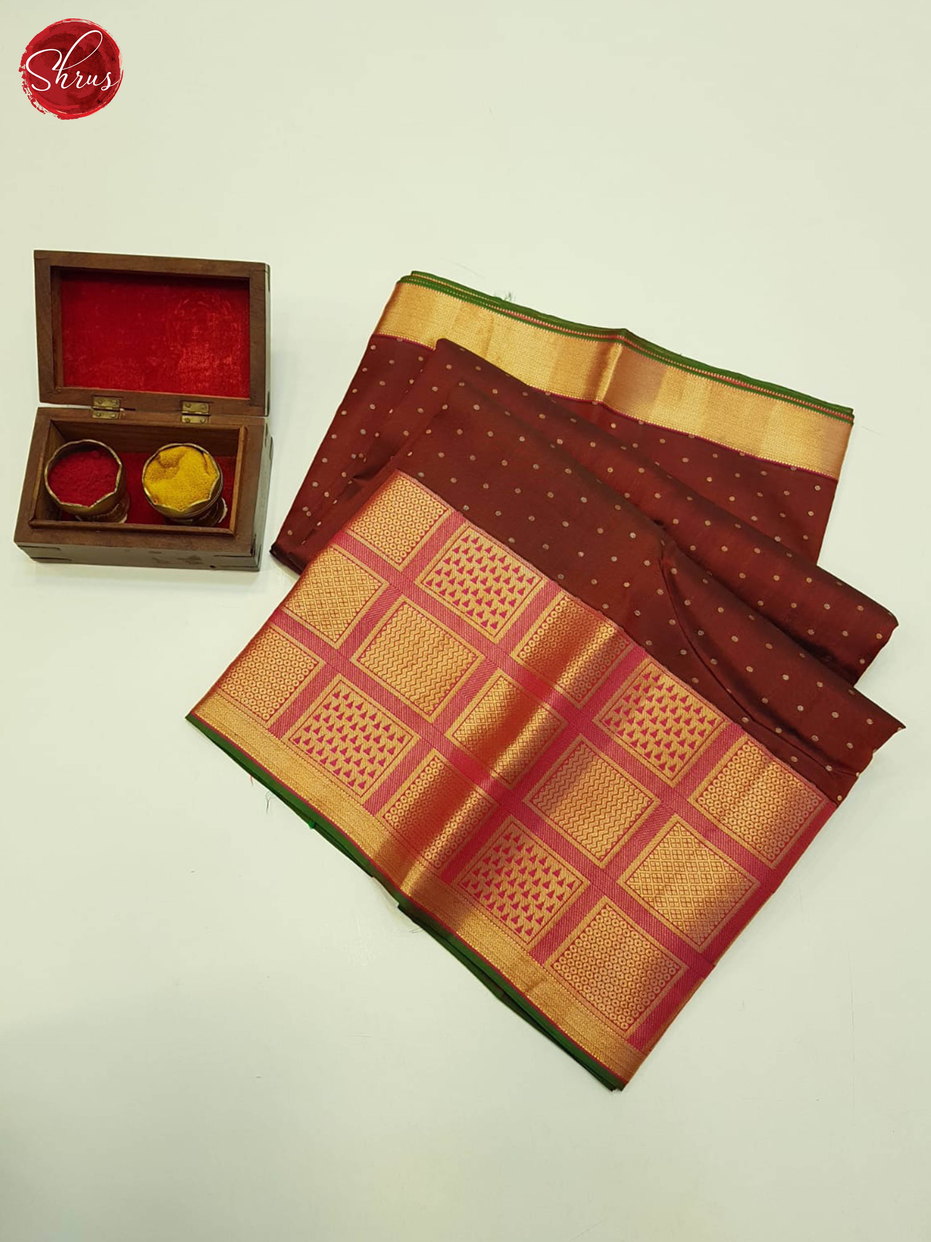 Brown And Pink-Kanchipuram Silk Saree - Shop on ShrusEternity.com