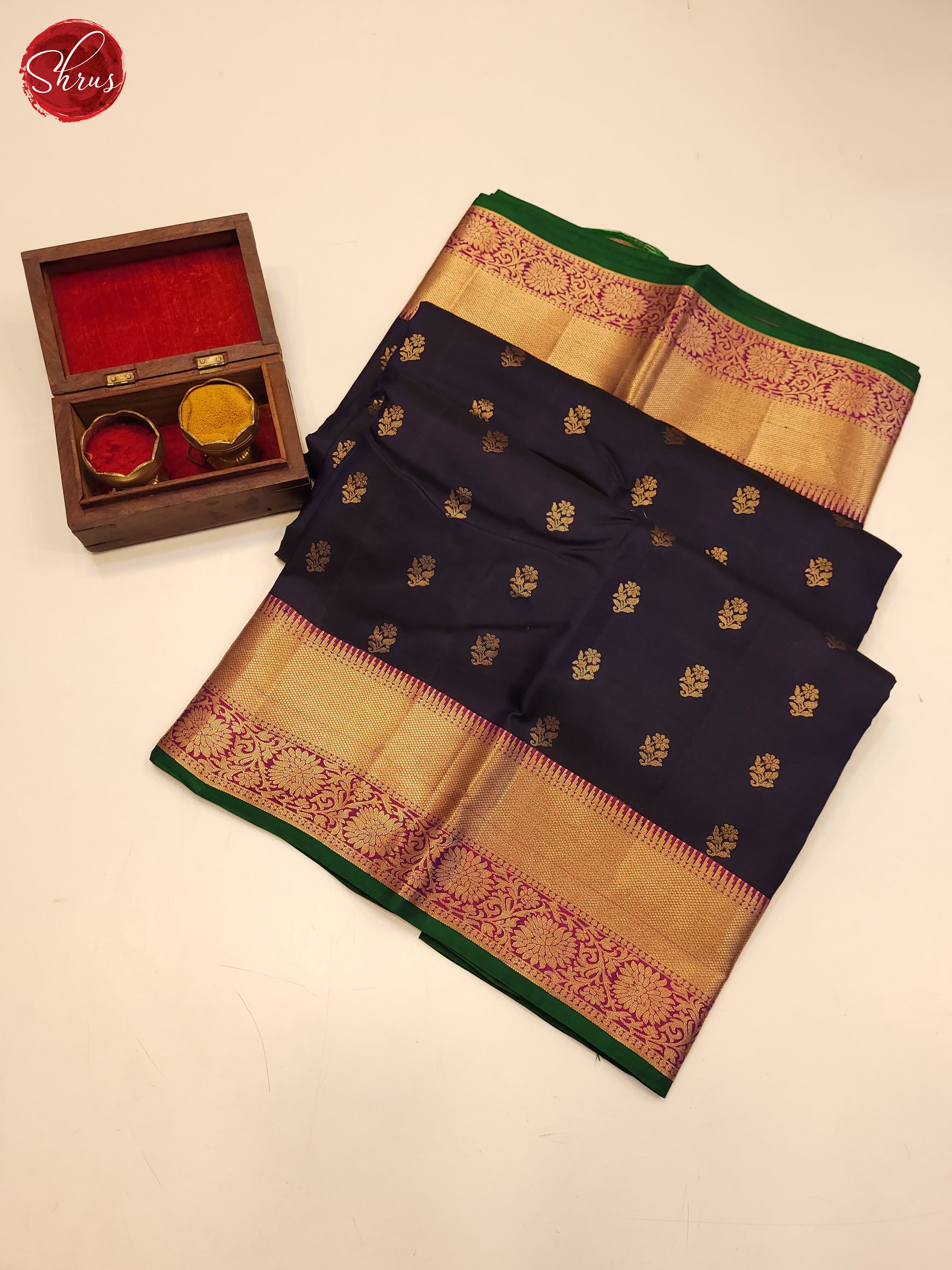 Navy Blue and majenta pink-Kanchipuram silk saree - Shop on ShrusEternity.com