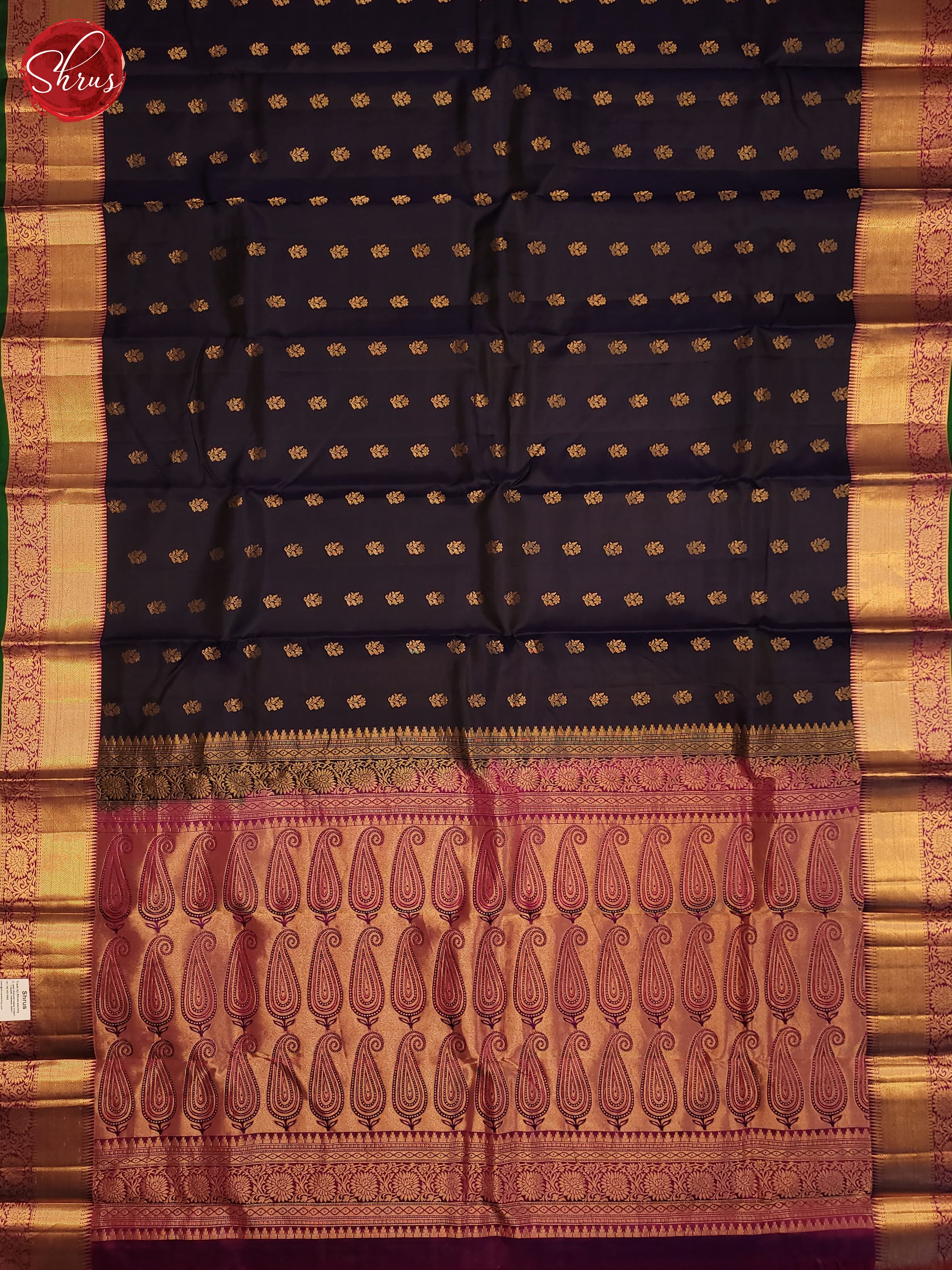 Navy Blue and majenta pink-Kanchipuram silk saree - Shop on ShrusEternity.com