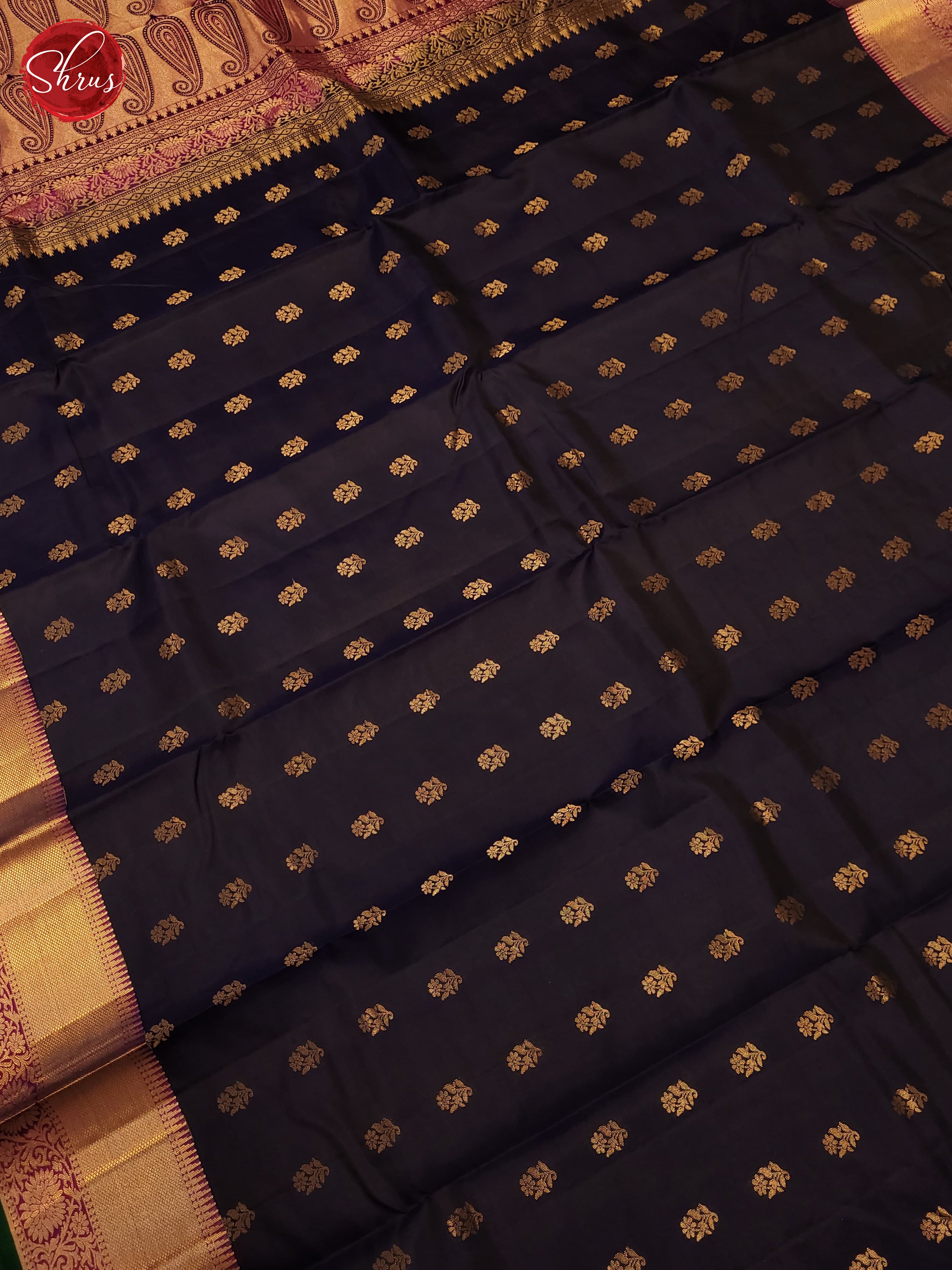 Navy Blue and majenta pink-Kanchipuram silk saree - Shop on ShrusEternity.com