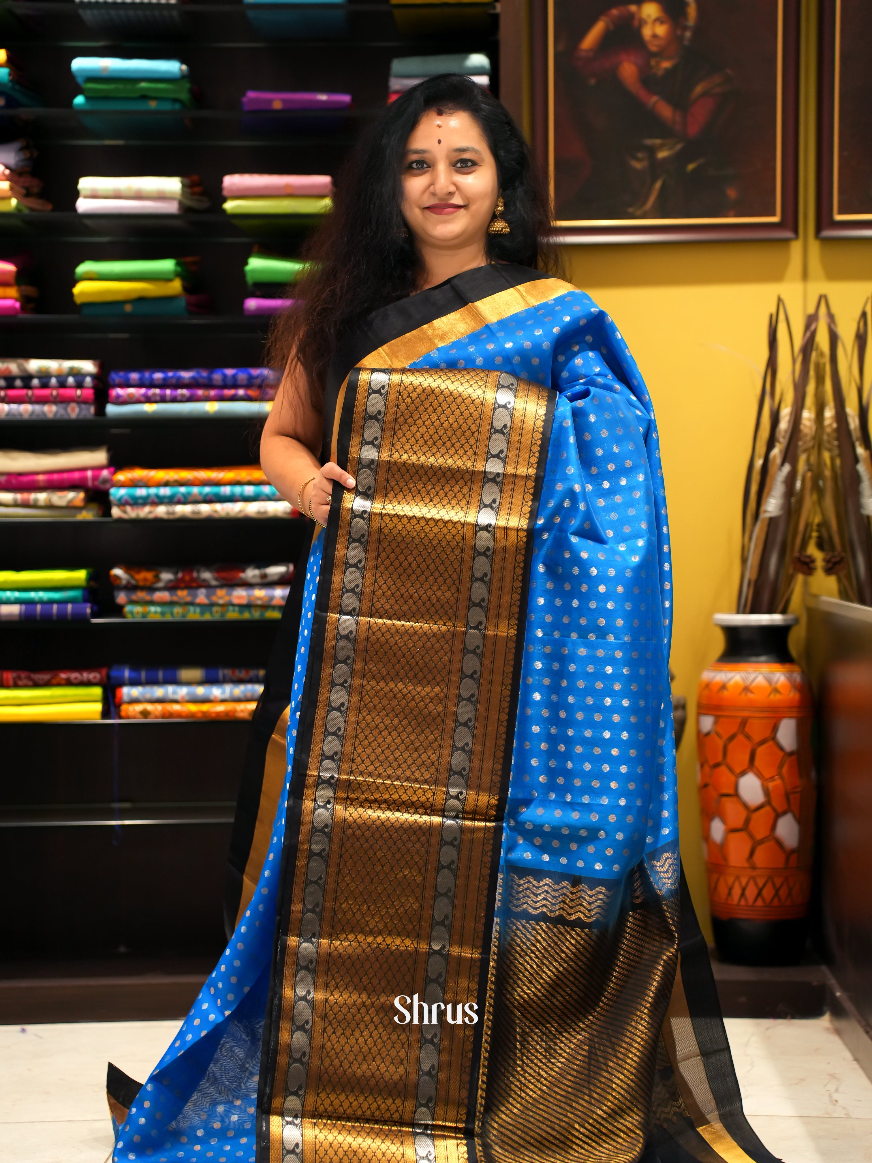 Blue and black- Silk cotton saree