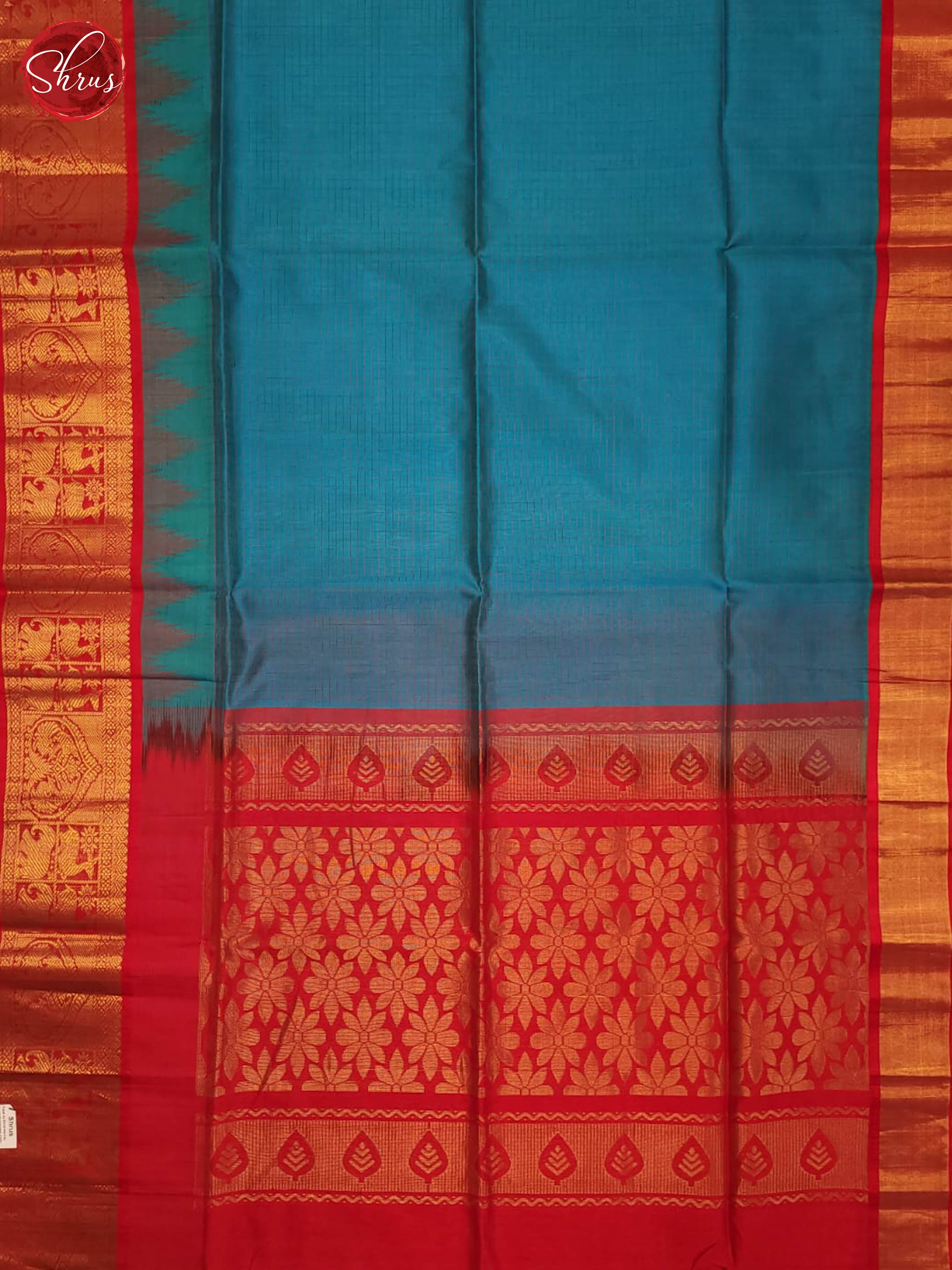 Blue and Red- Silk Cotton Saree - Shop on ShrusEternity.com