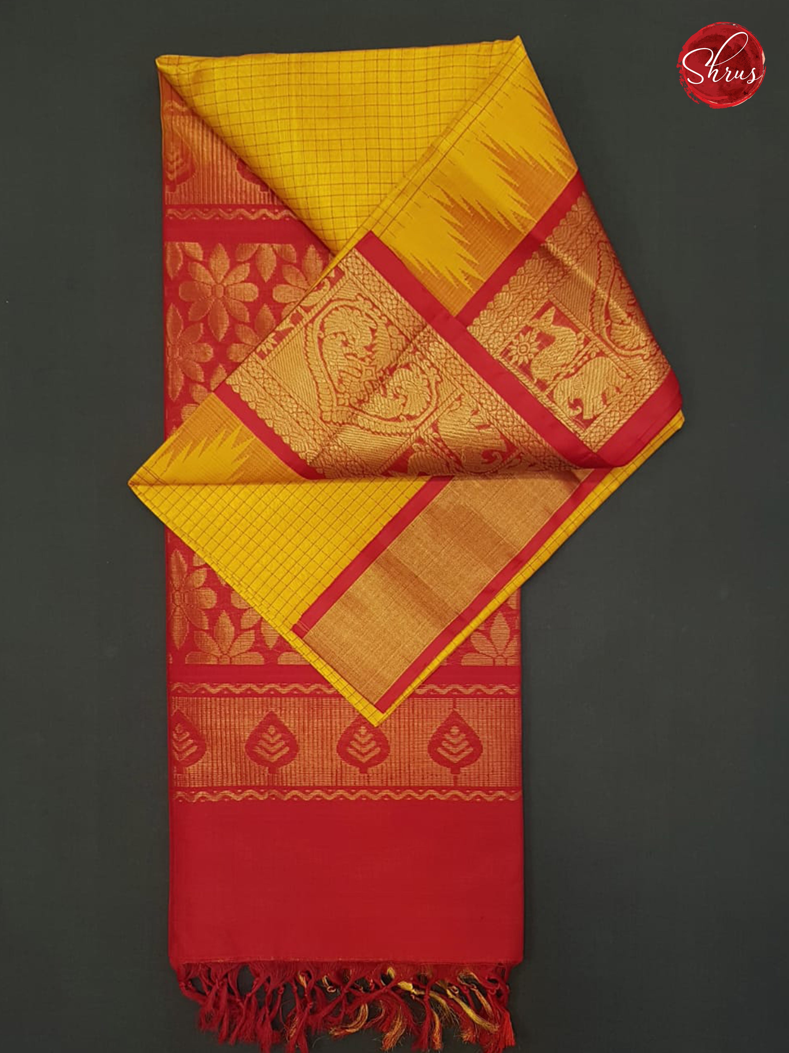 Yellow & Red -Silk Cotton Saree - Shop on ShrusEternity.com
